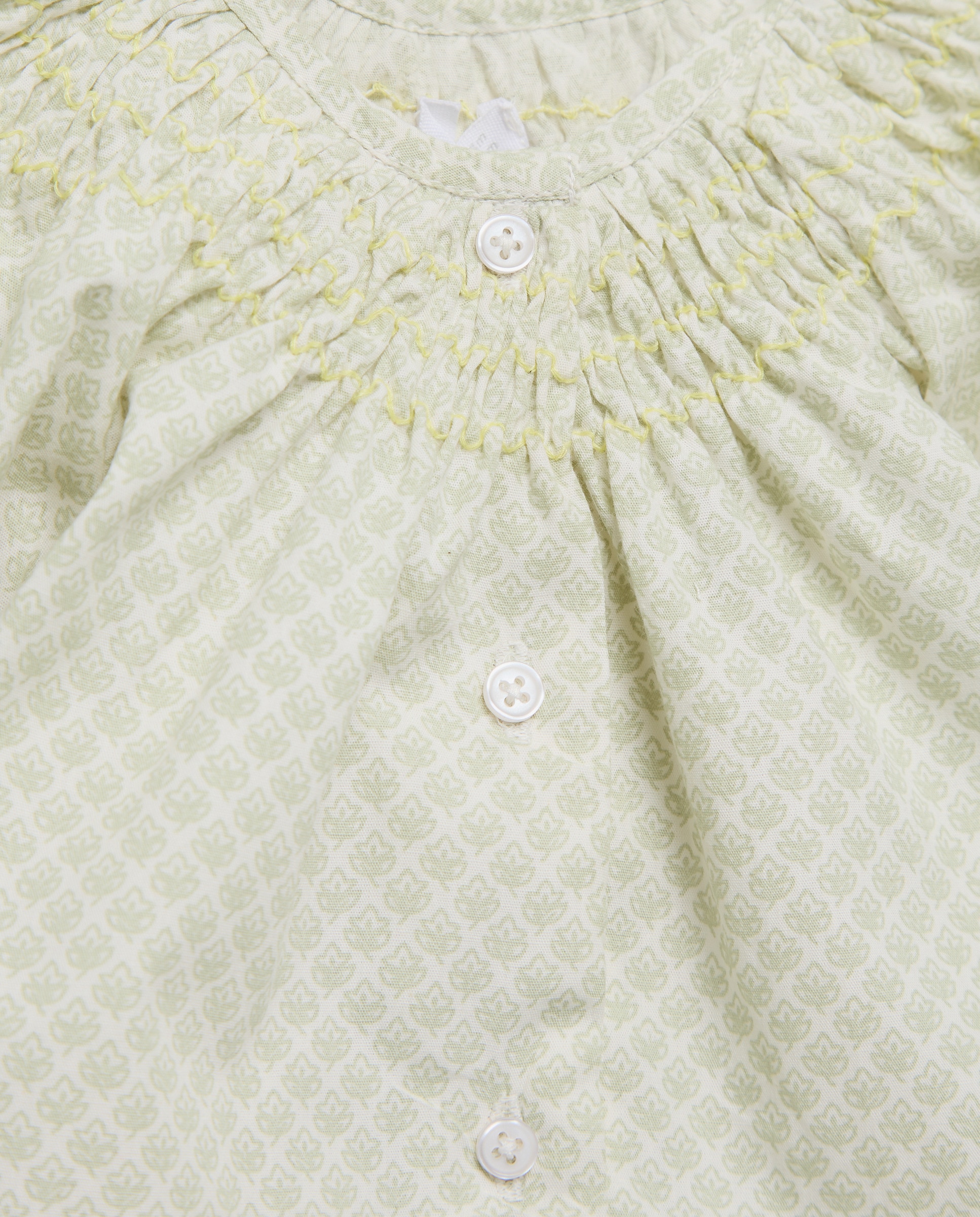 Pijama de bebé corto popelín con smock Verde-3