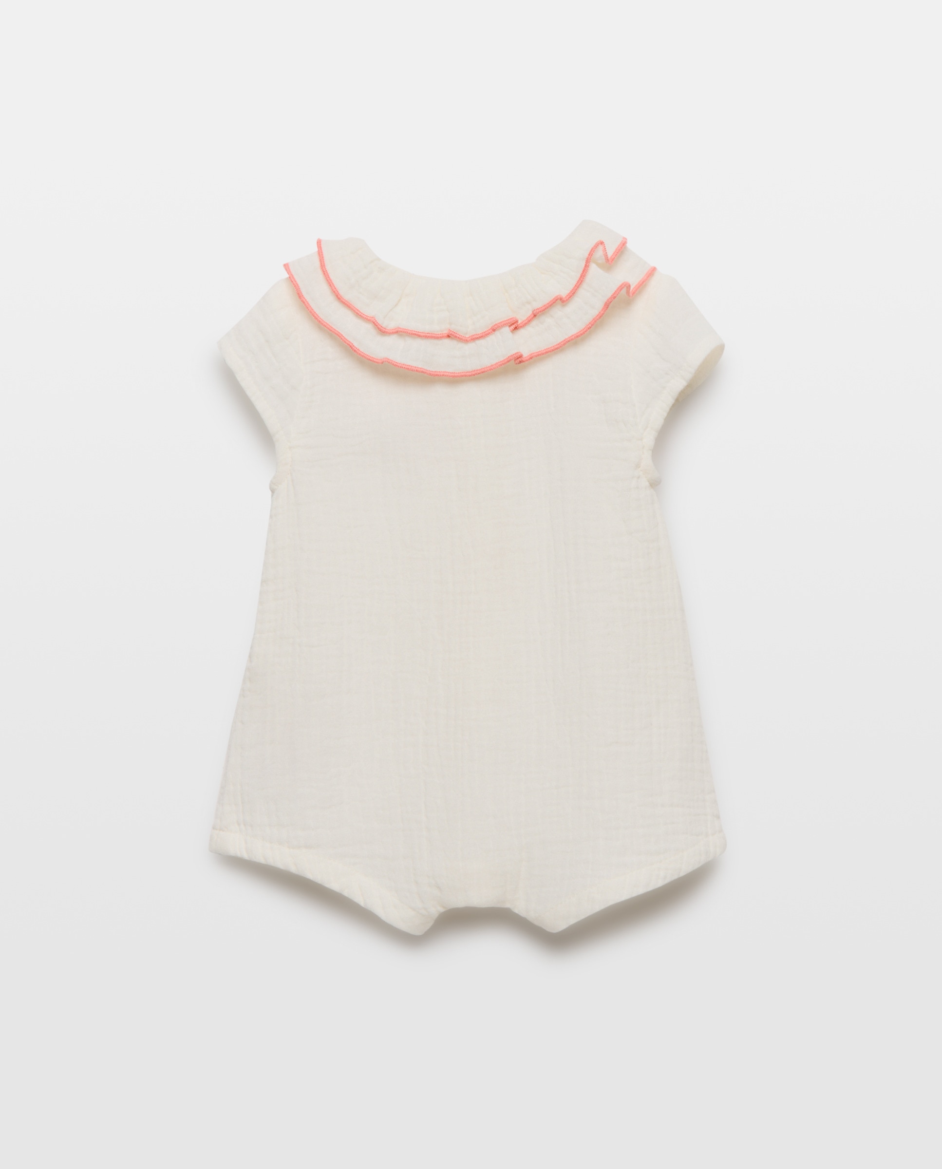 Pijama de bebé de gasa corto cuello doble Blanco roto-2