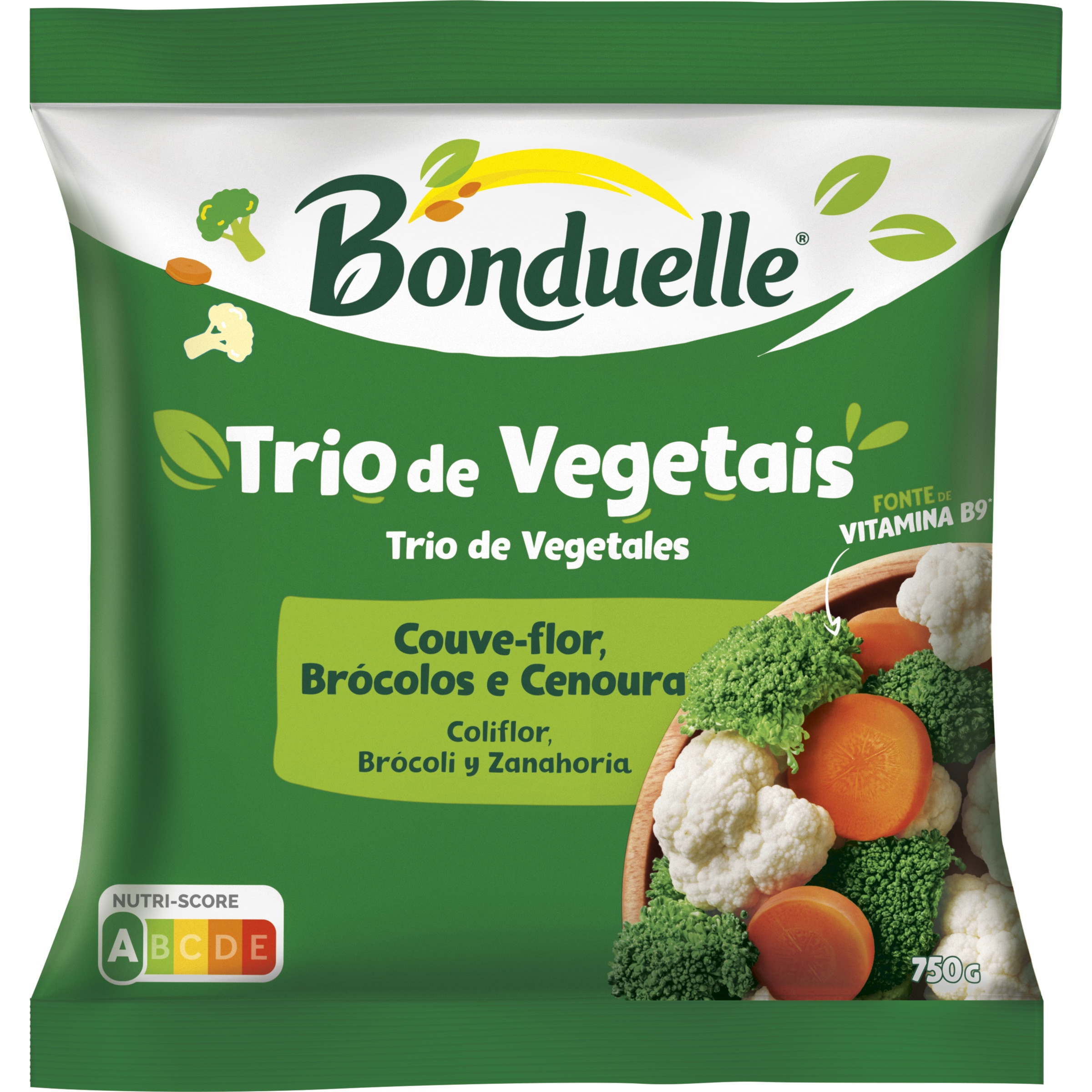3 Legumes Couve Flor, Bróculos e Cenoura embalagem 750 g
