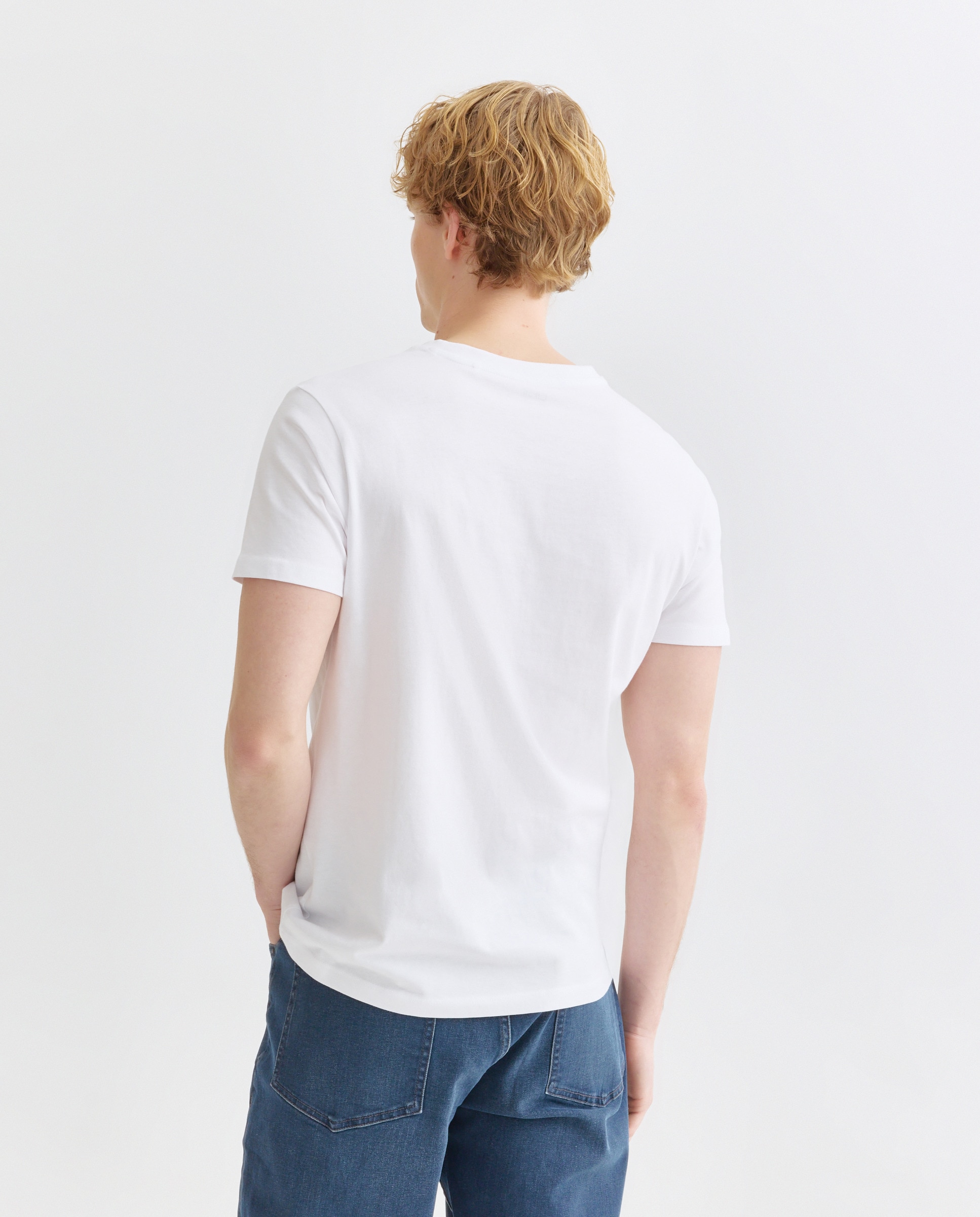 Camiseta de hombre manga corta cuello pico básica Blanco-3