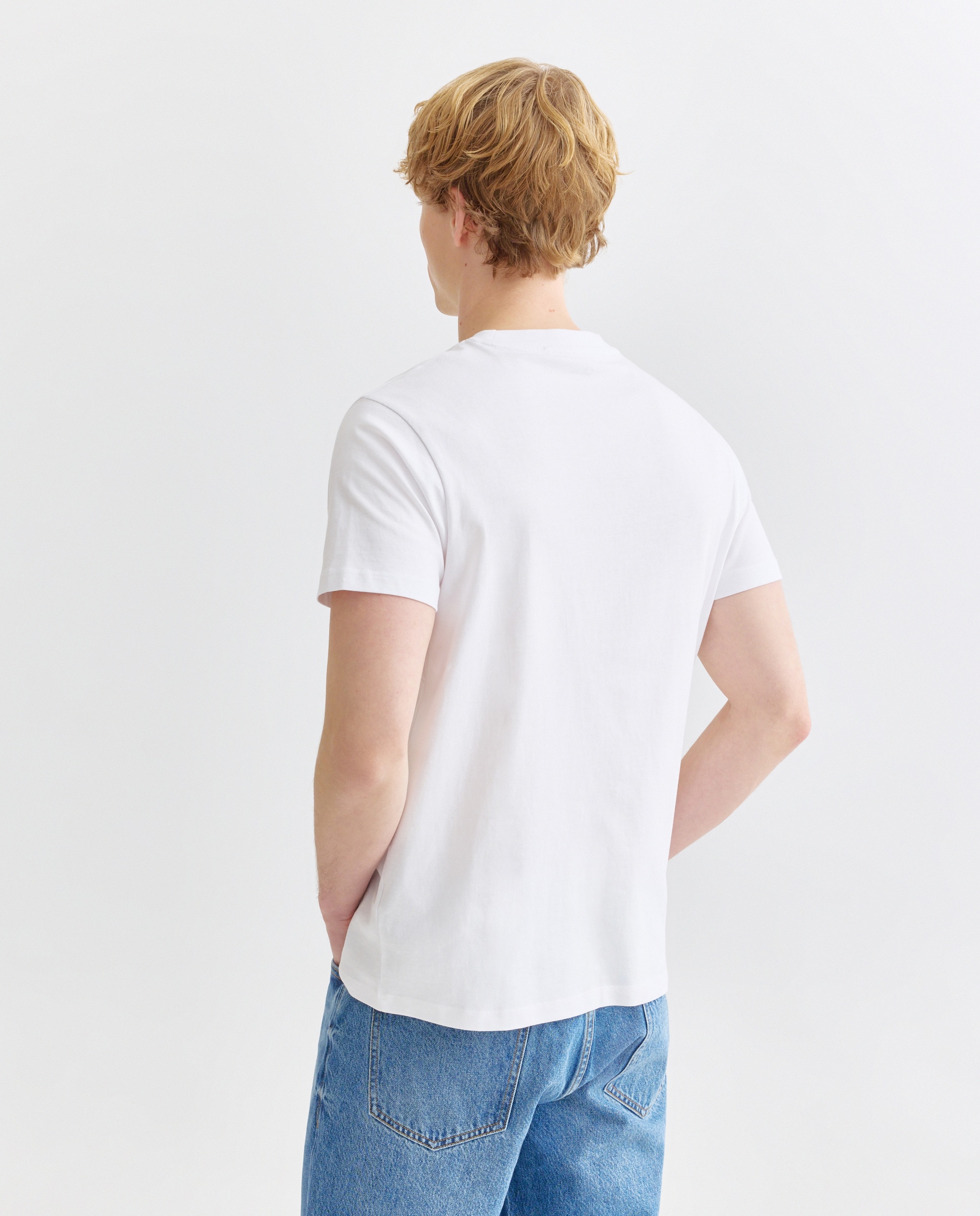 Camiseta de hombre manga corta cuello pico básica Blanco-3