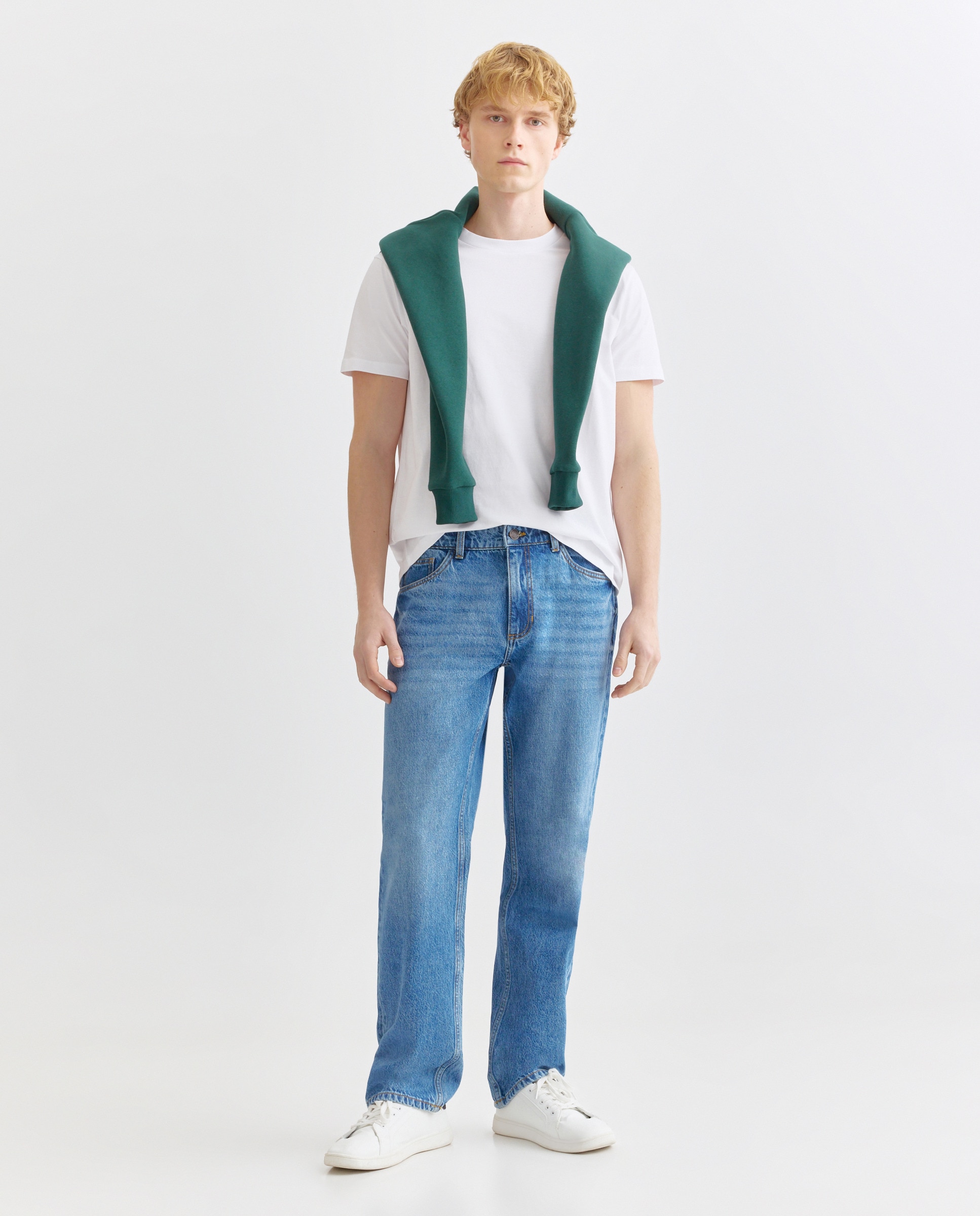 Camiseta de hombre manga corta cuello pico básica Blanco-2