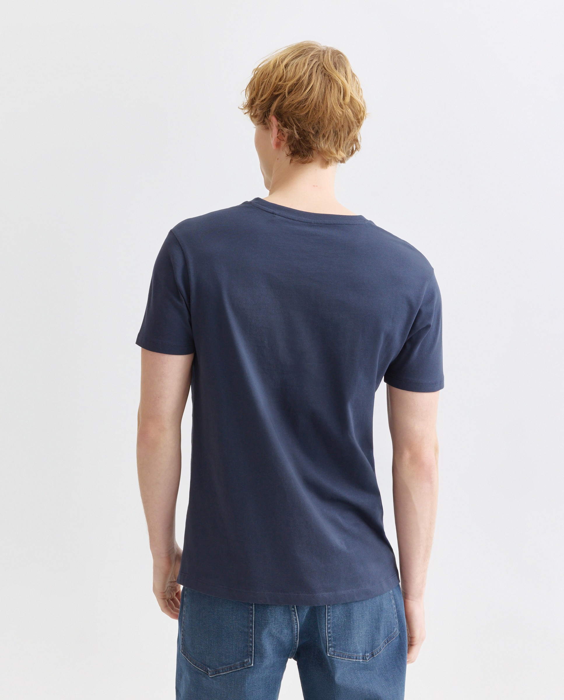 Camiseta de hombre manga corta cuello caja básica Azul marino-3