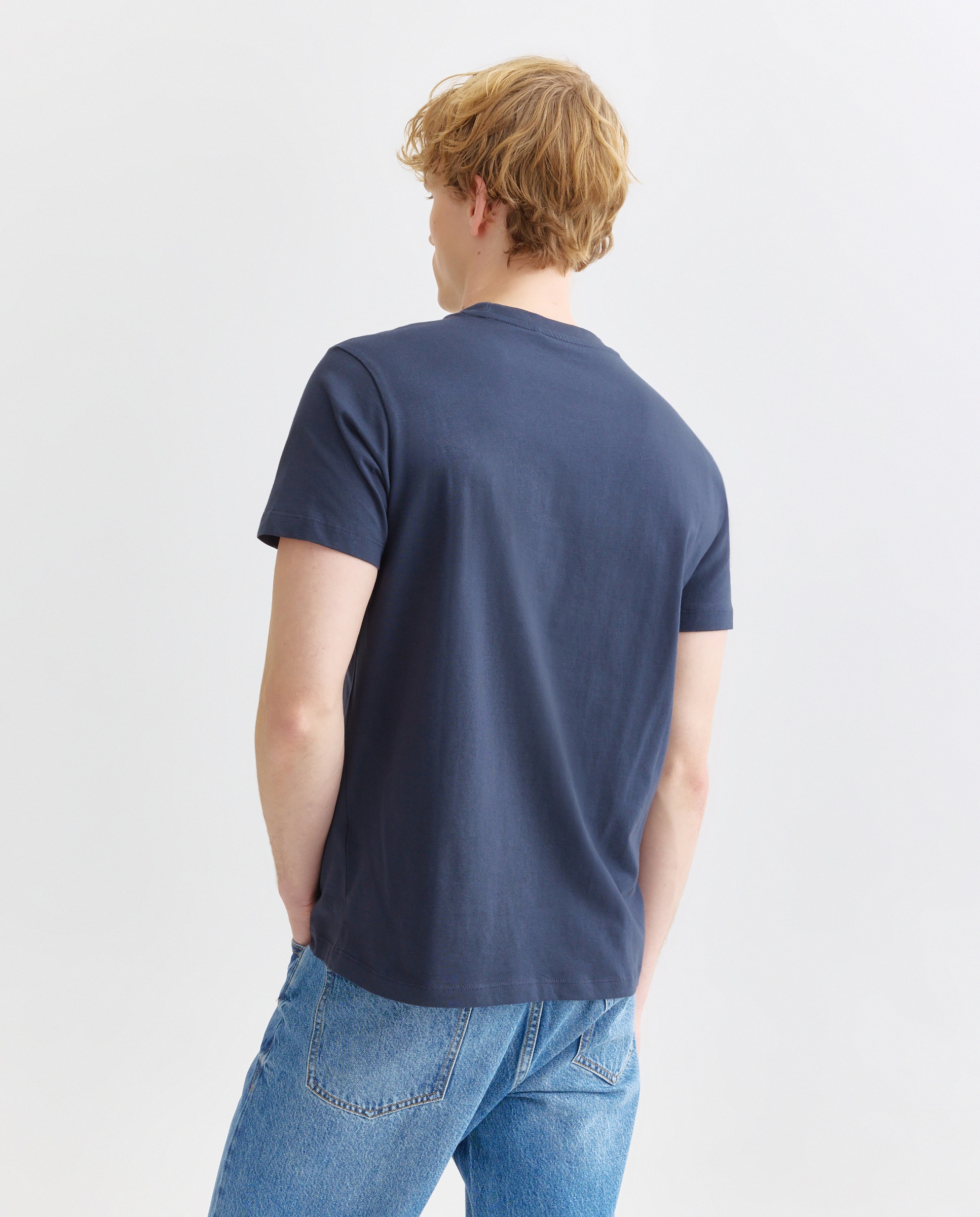 Camiseta de hombre manga corta cuello caja básica Azul marino-3