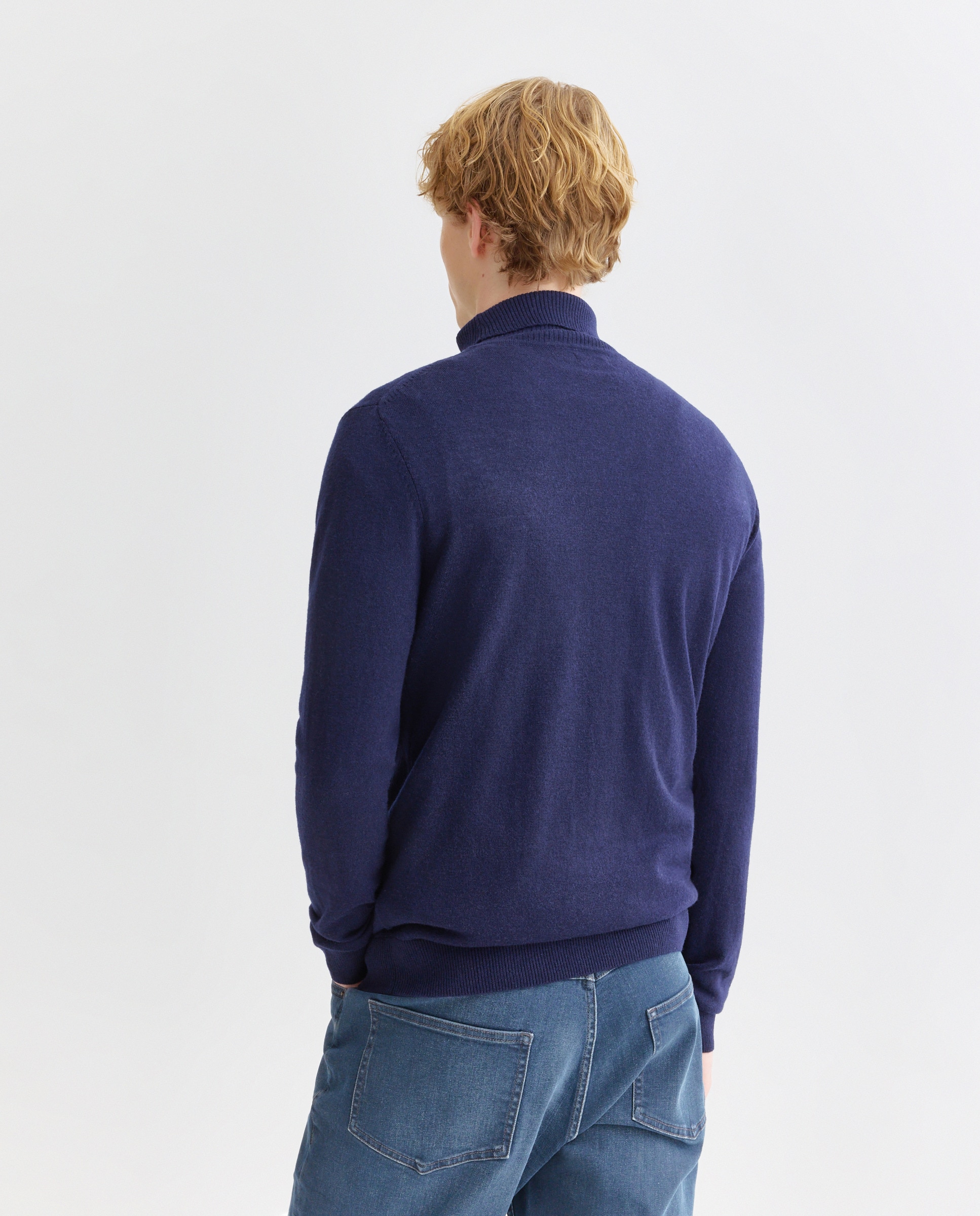 Jersey de hombre cuello cisne liso 100% Lana Merino Azul marino-3