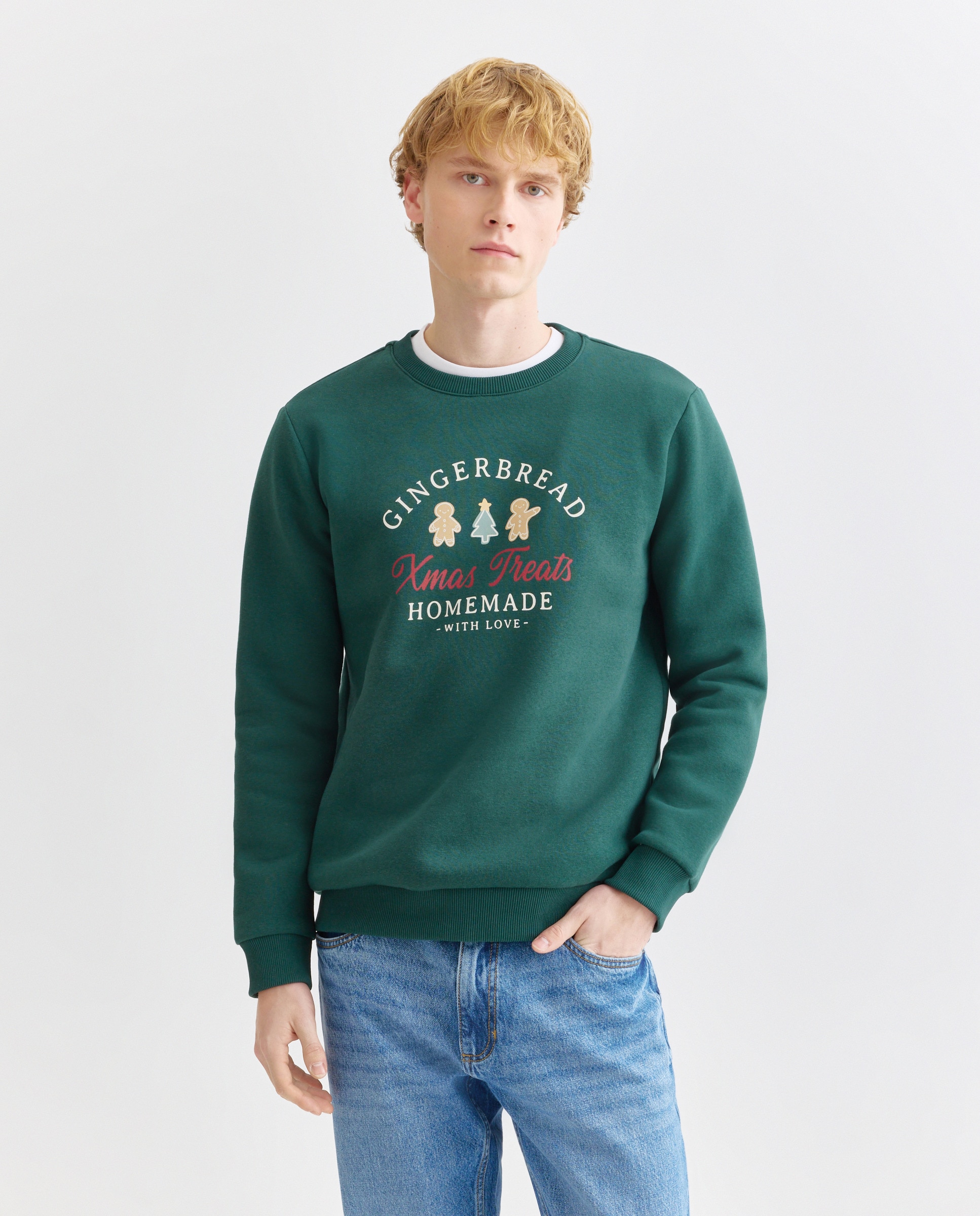 Sudadera de hombre cuello caja texto BAKERY 500 VERDE-1