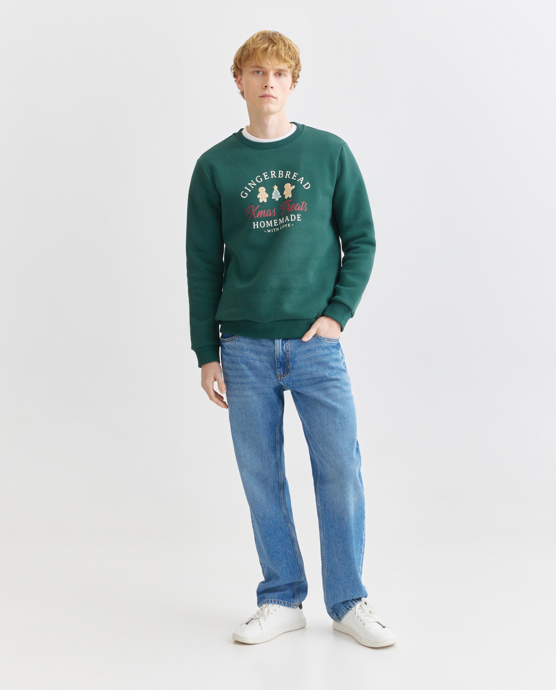 Sudadera de hombre cuello caja texto BAKERY 500 VERDE-2