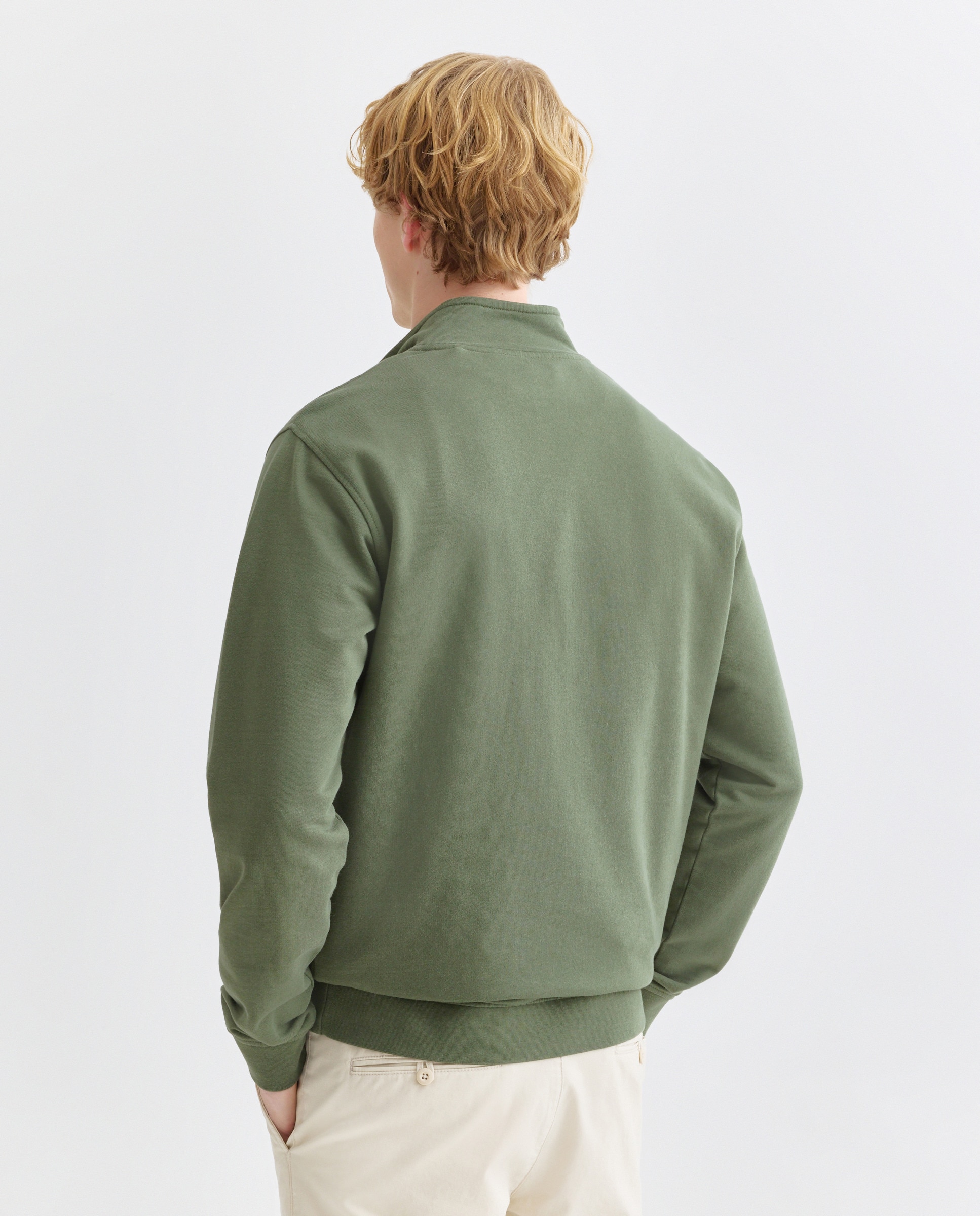 Sudadera de hombre lisa cuello perkins media cremallera 520 Kaki-3
