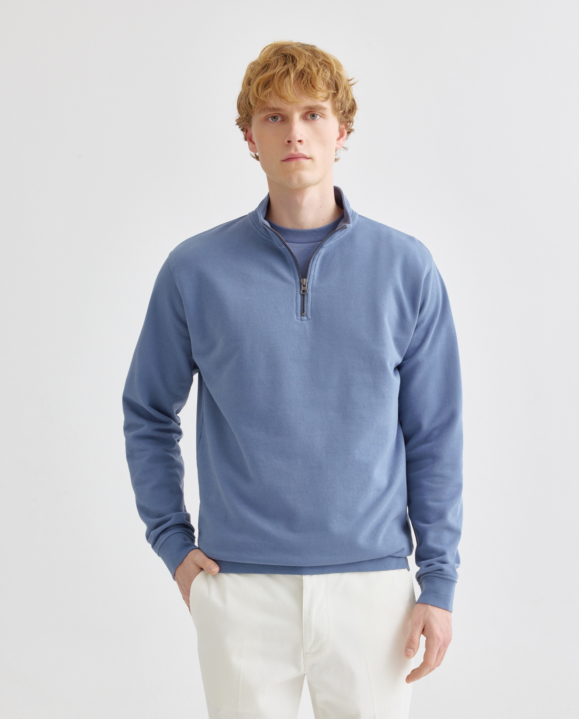Imagen 0 de Sudadera de hombre lisa cuello perkins media cremallera