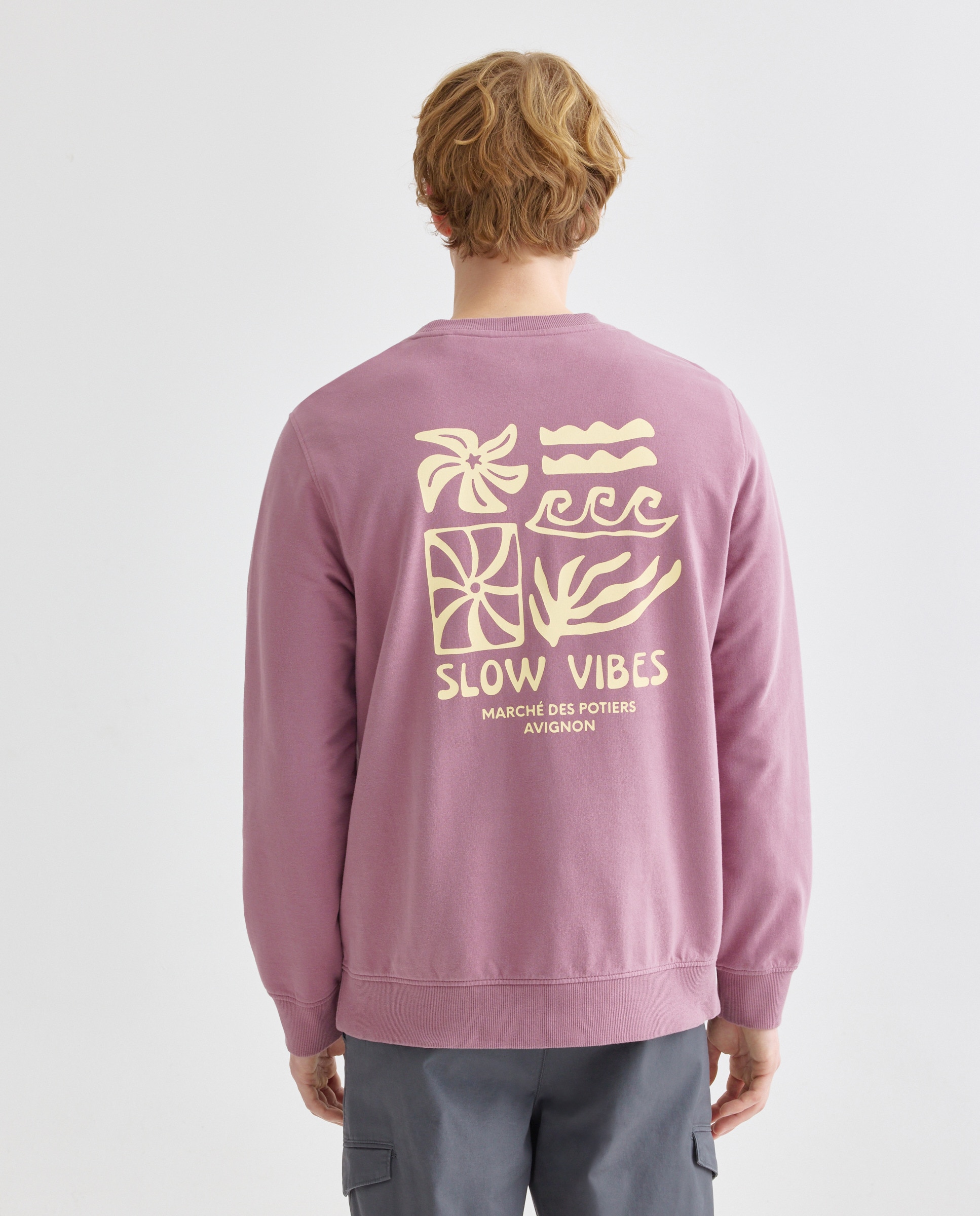 Sudadera de hombre cuello redondo grafica SLOW VIBES 282 Malva-3