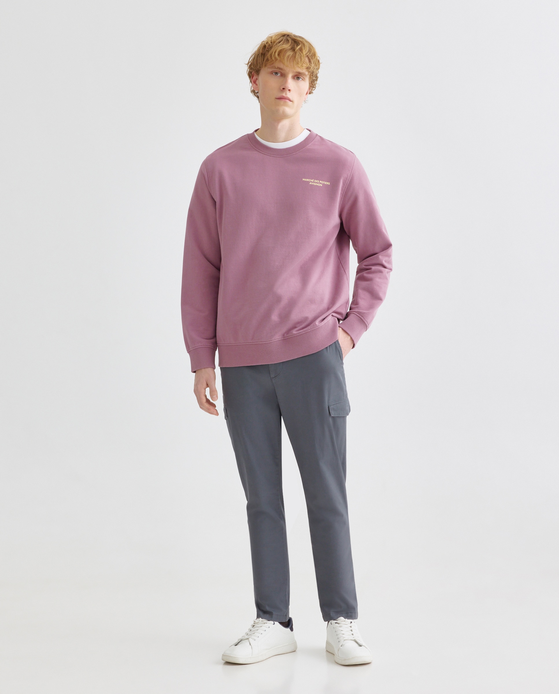 Sudadera de hombre cuello redondo grafica SLOW VIBES 282 Malva-2