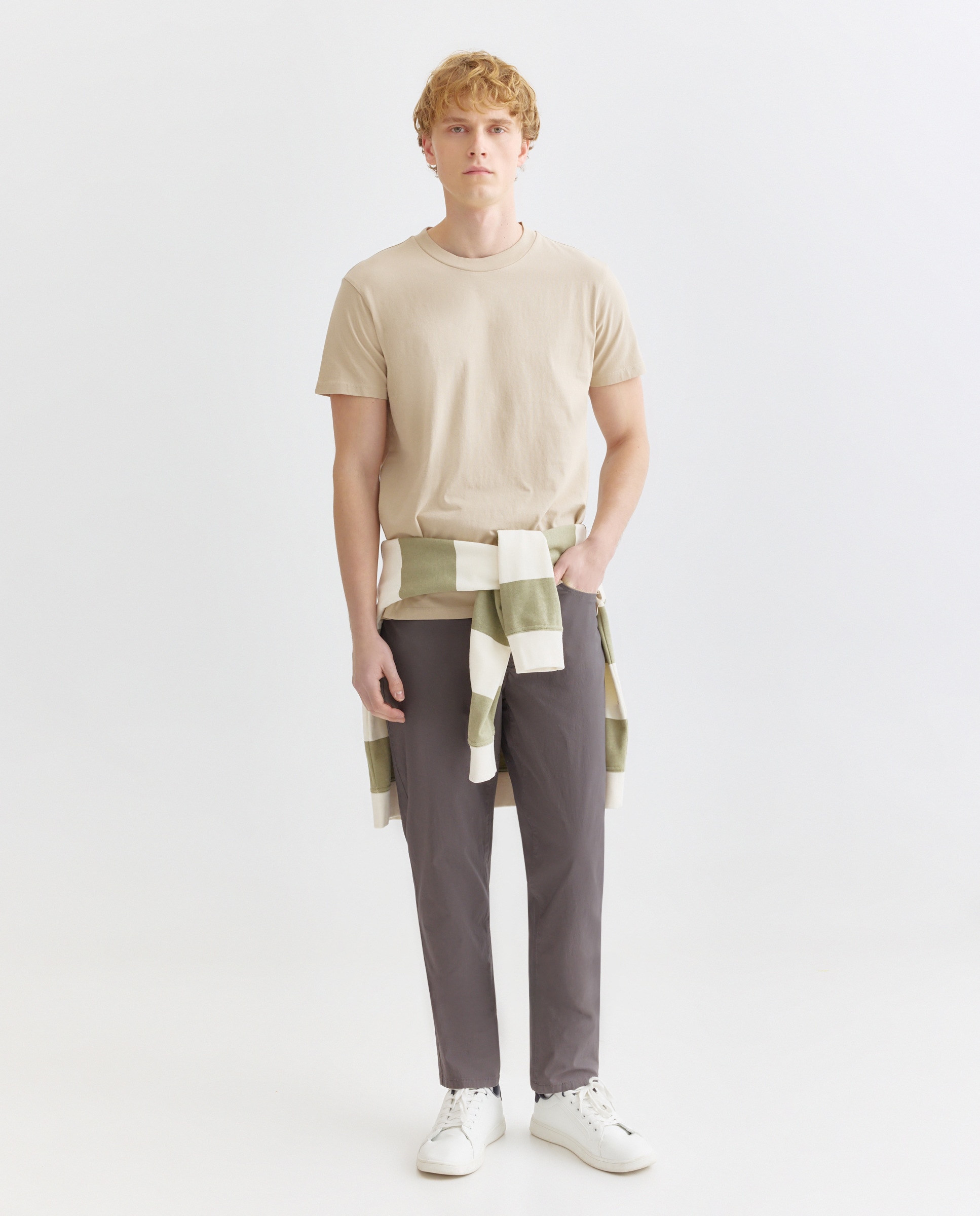 Camiseta de hombre manga corta cuello caja lisa Beige-2