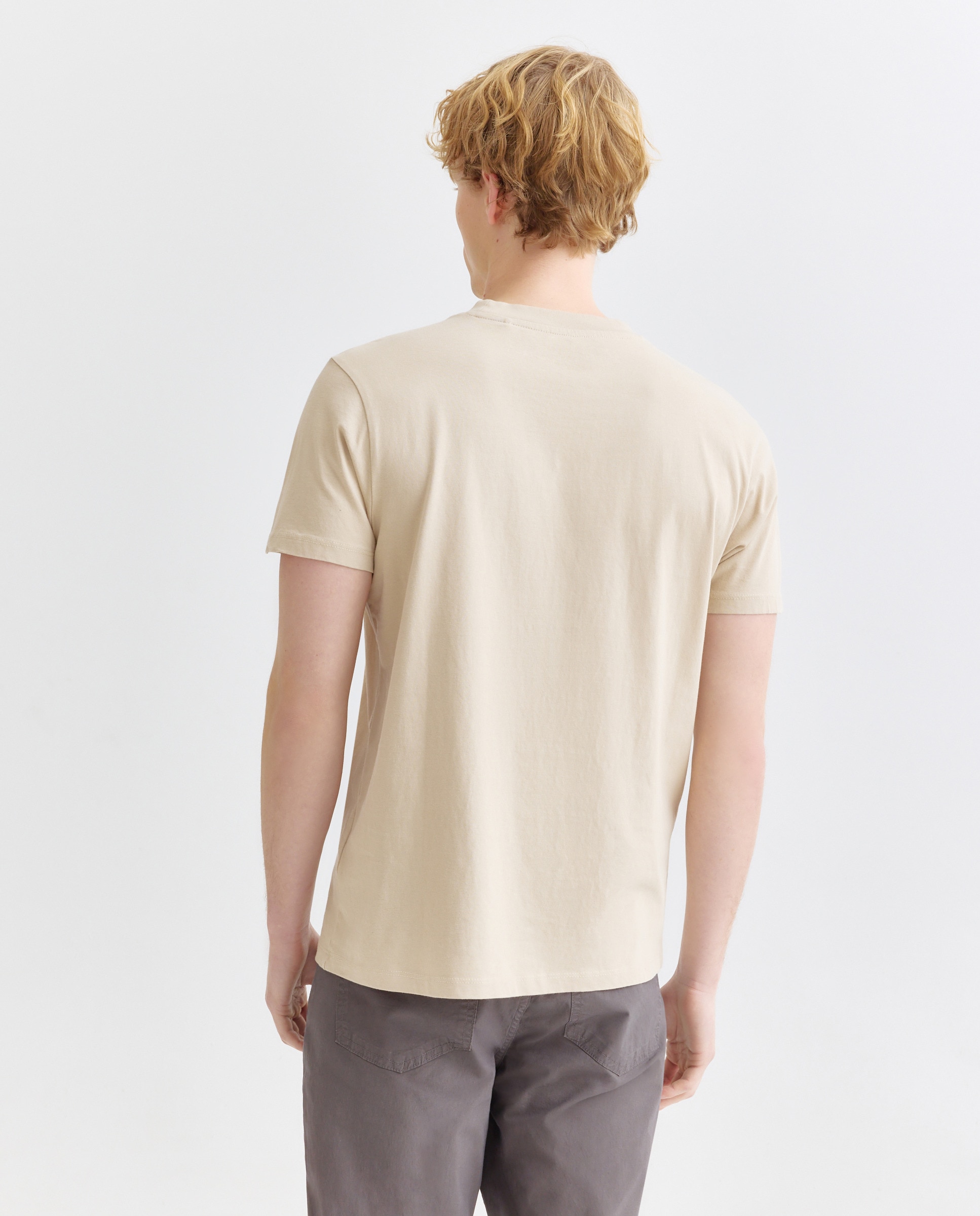 Camiseta de hombre manga corta cuello caja lisa Beige-3