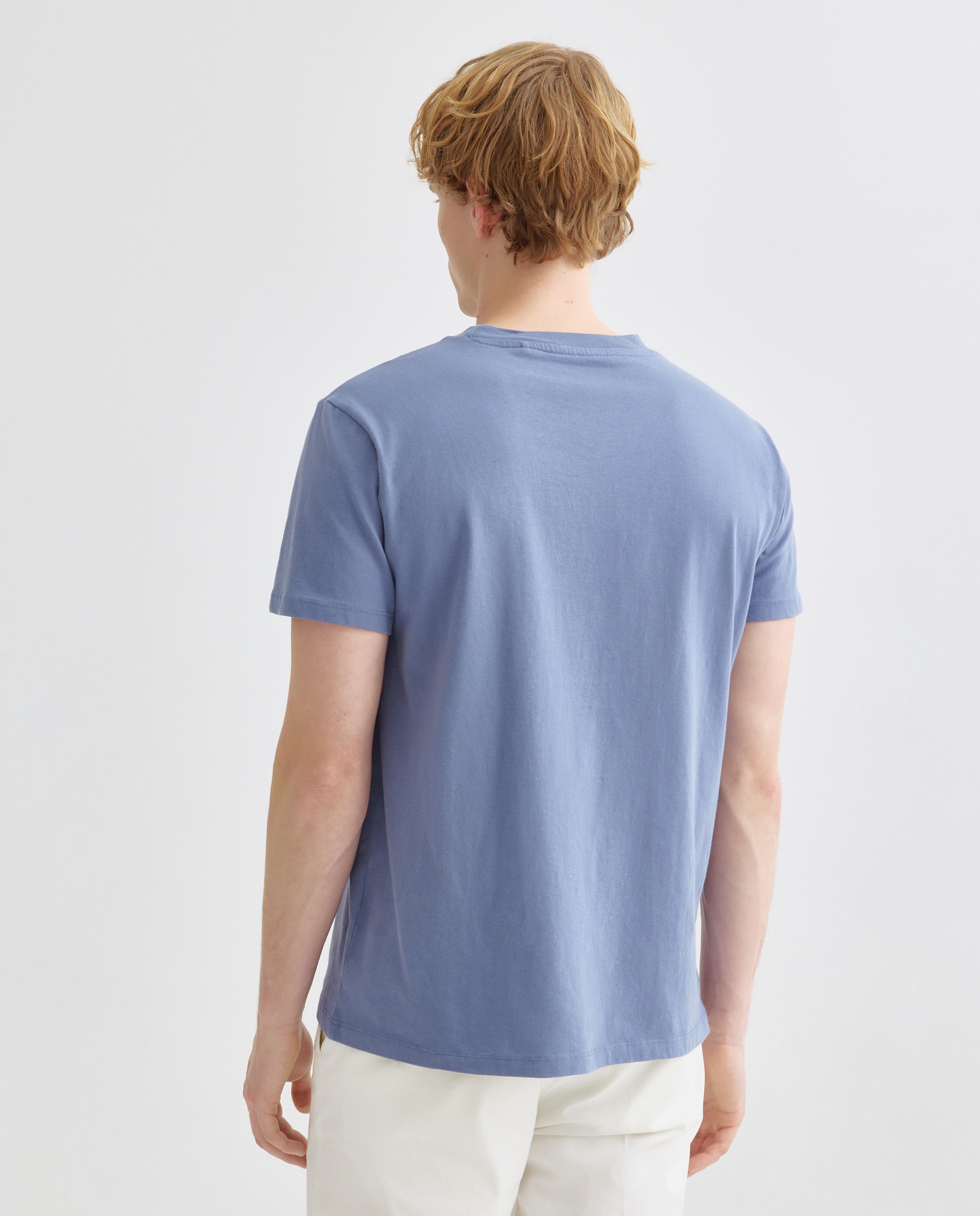 Camiseta de hombre manga corta cuello caja lisa 400 Azul-3