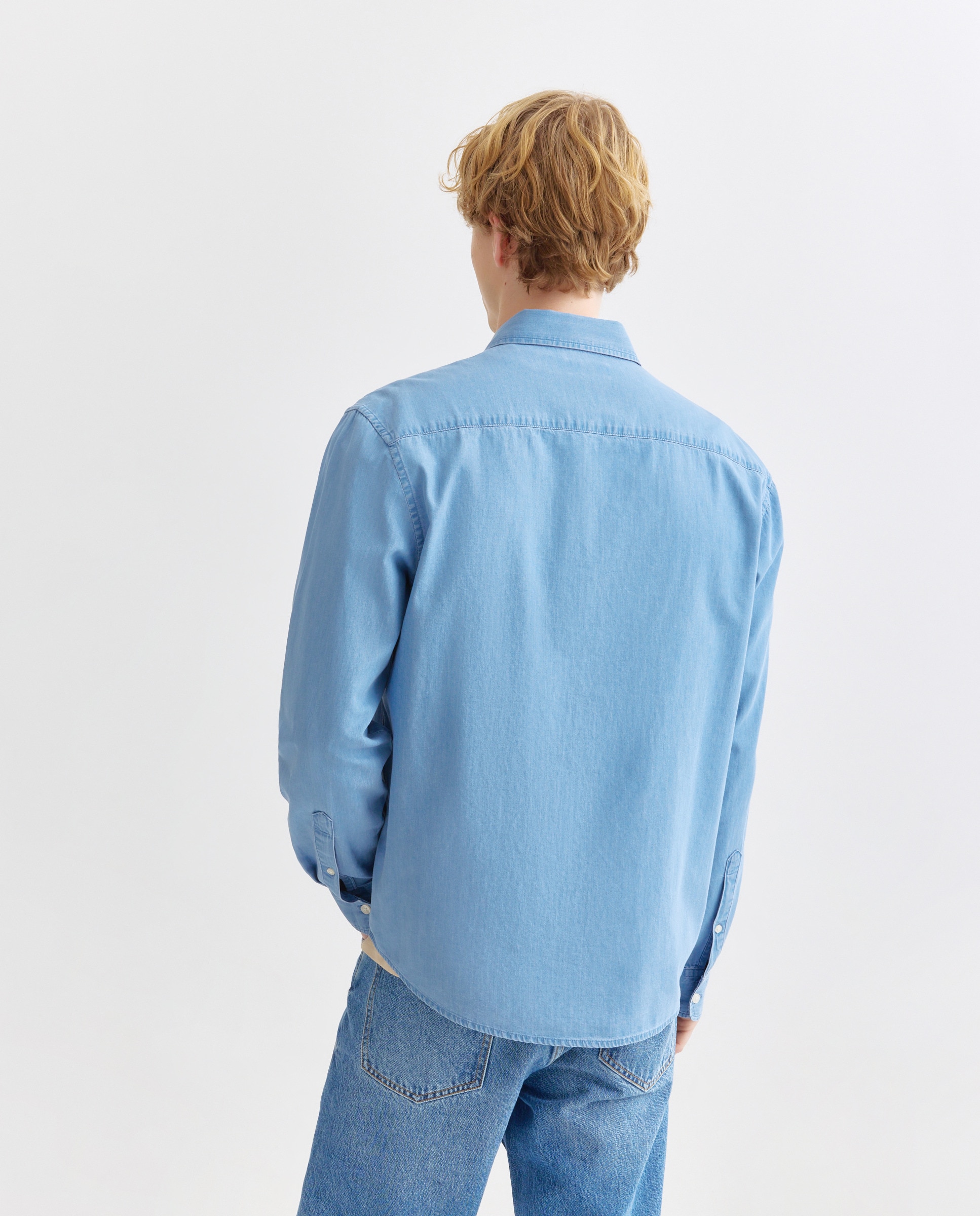 Camisa sport hombre denim cuello botones Cerúleo-3
