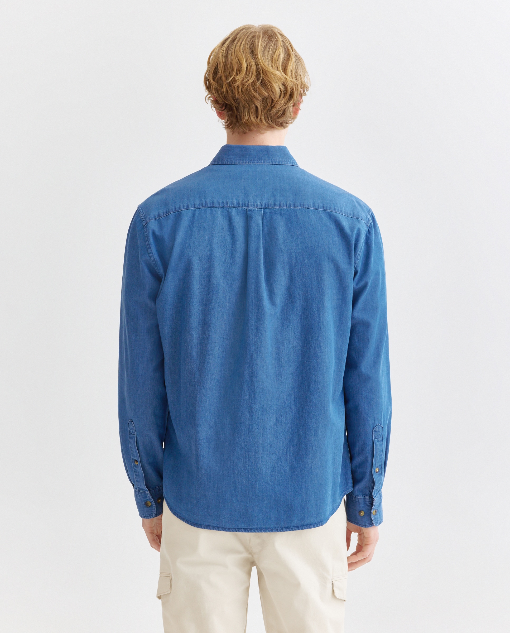 Camisa sport hombre denim cuello italiano Azul pálido-3