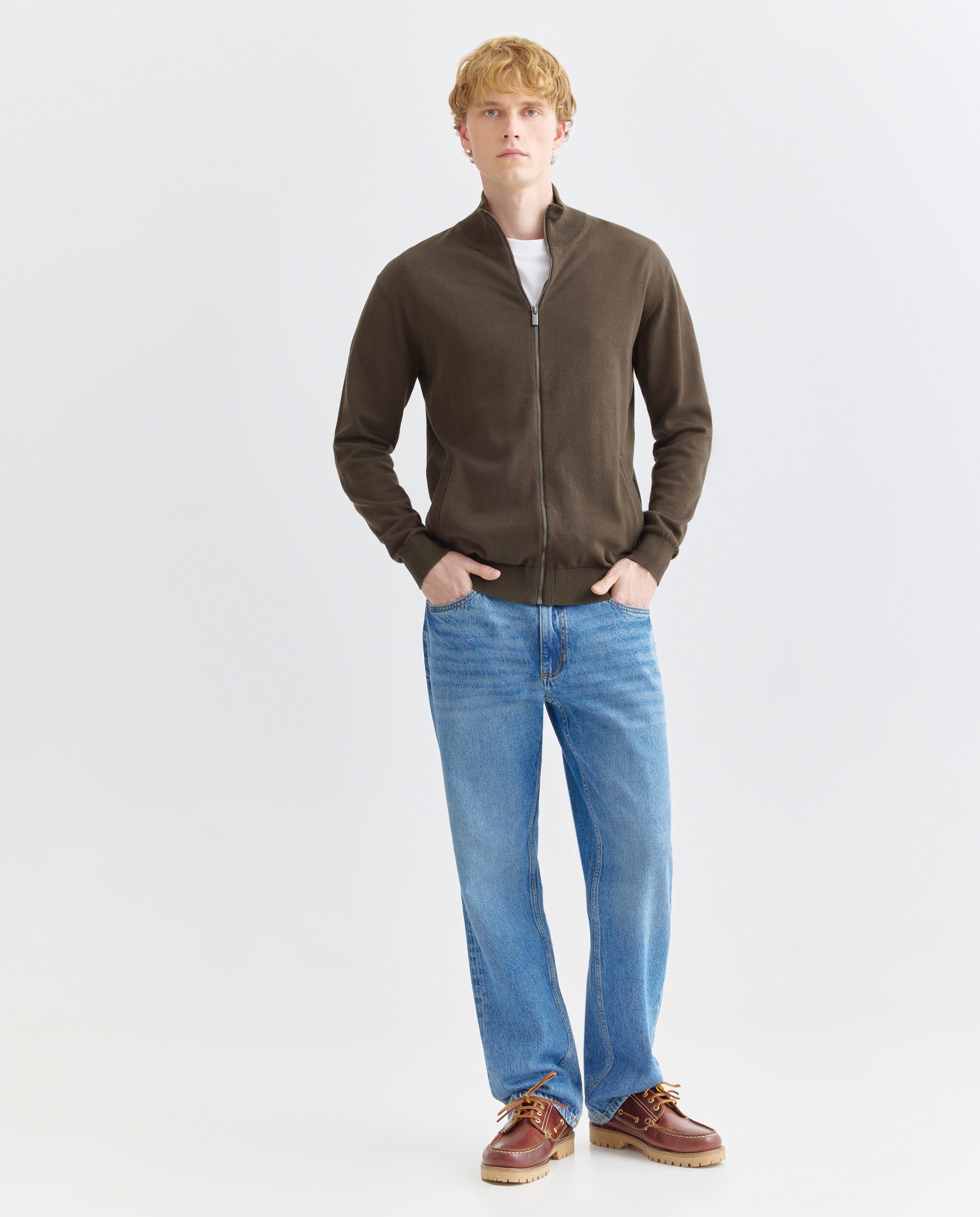 Chaqueta de hombre cremallera lisa algodón 100% 530 Verde oscuro-2