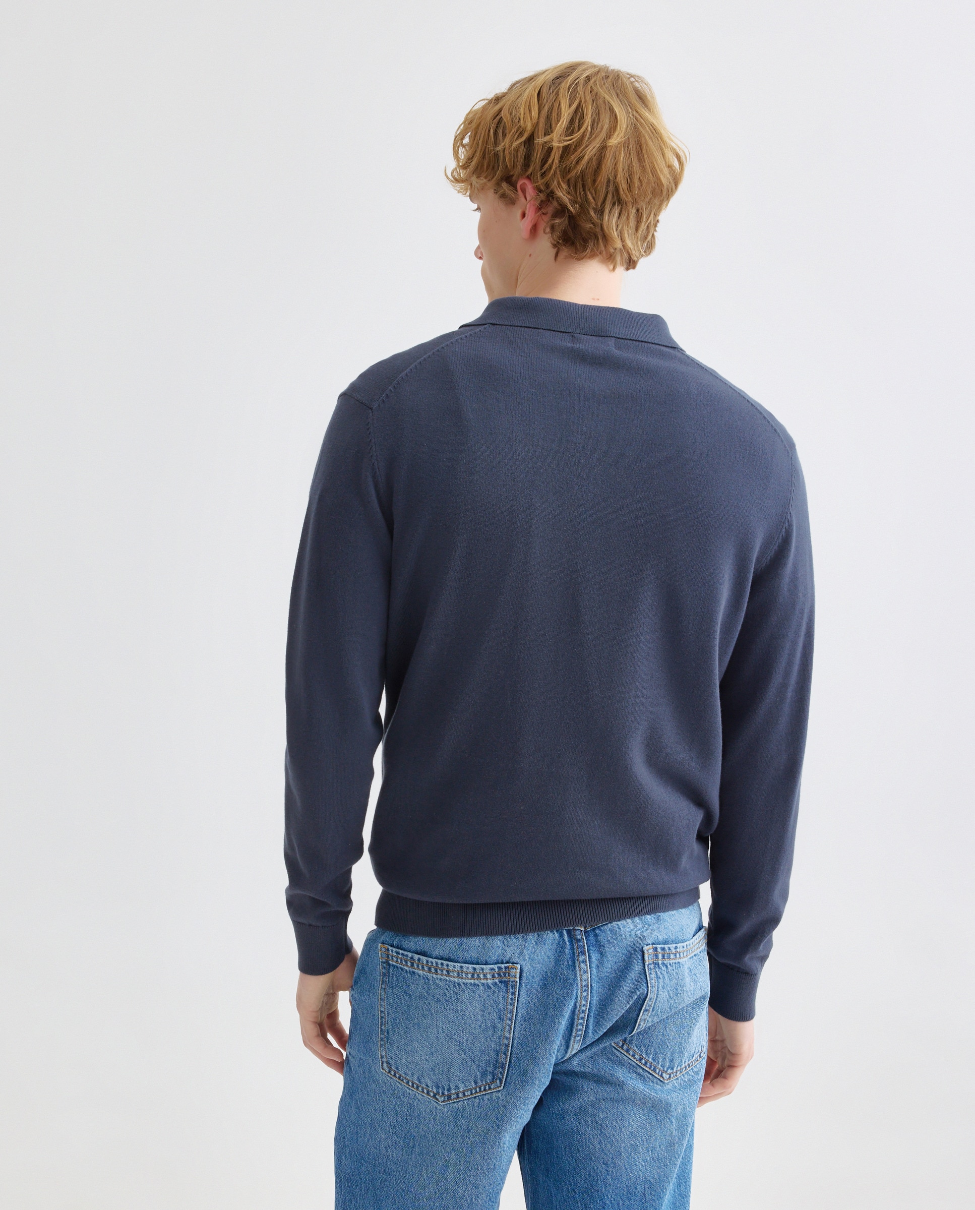 Jersey de hombre cuello polo liso algodón 100% 471 Índigo-3