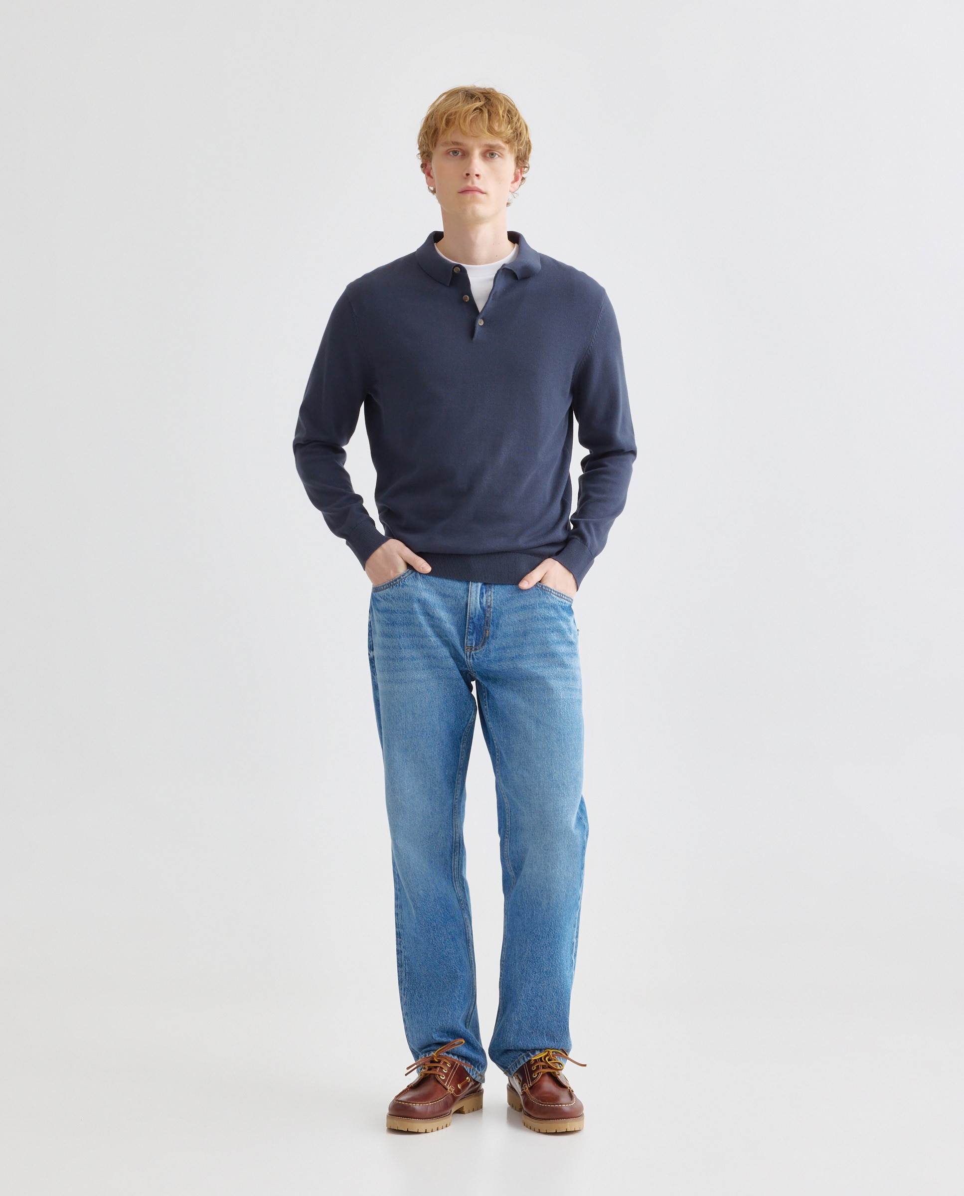 Jersey de hombre cuello polo liso algodón 100% 471 Índigo-2