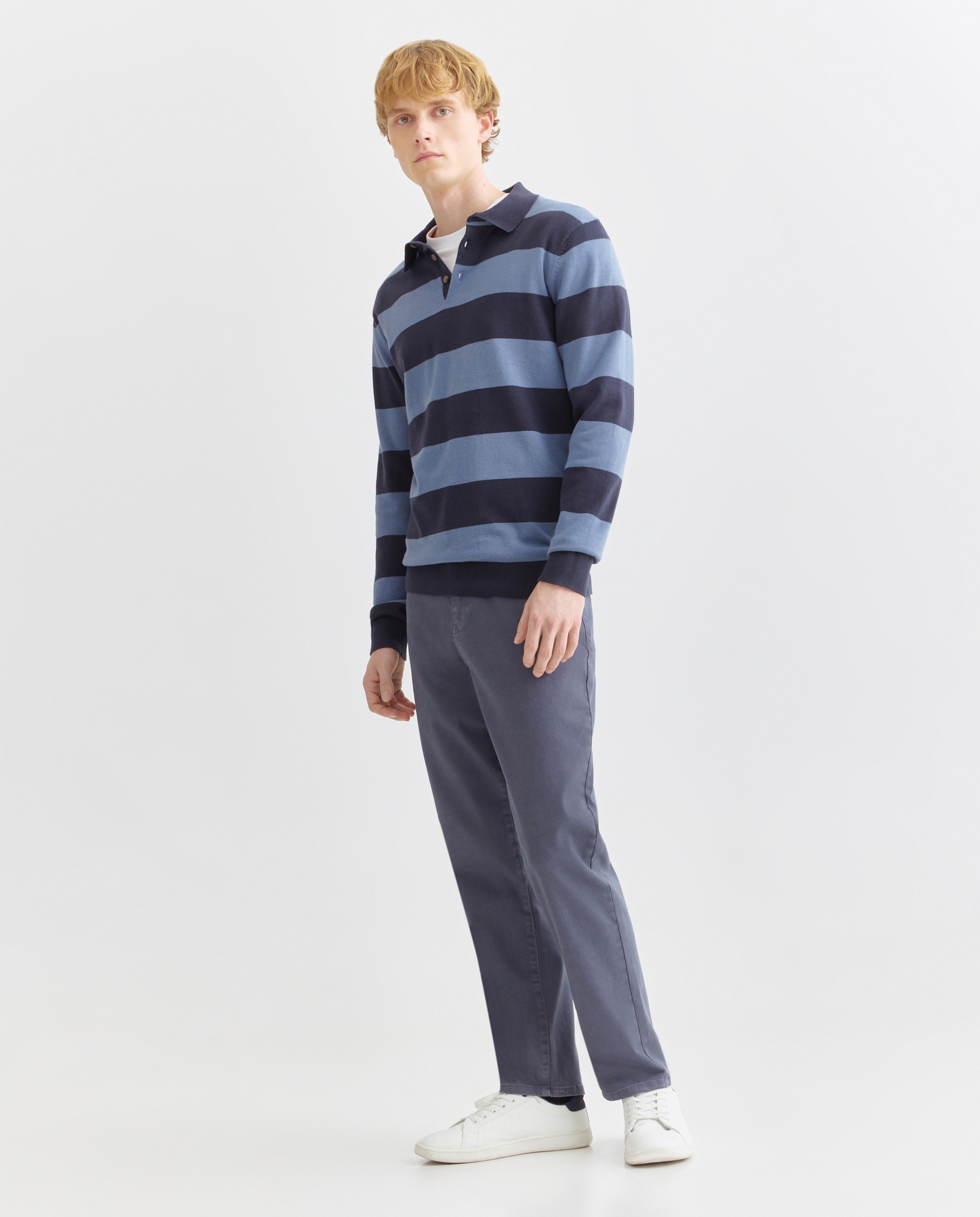 Jersey de hombre cuello polo rayas algodón 400 Azul-2