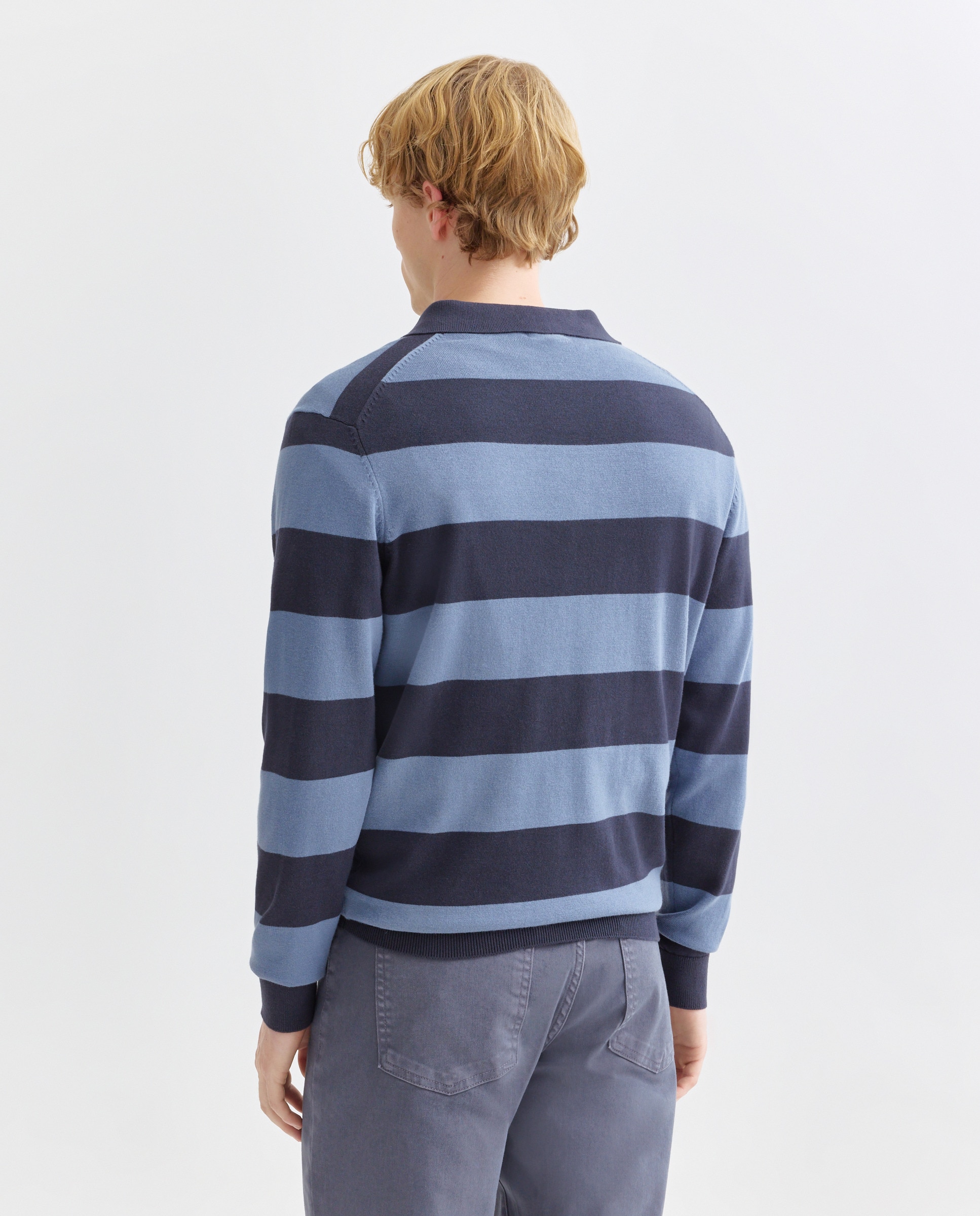 Jersey de hombre cuello polo rayas algodón 400 Azul-3