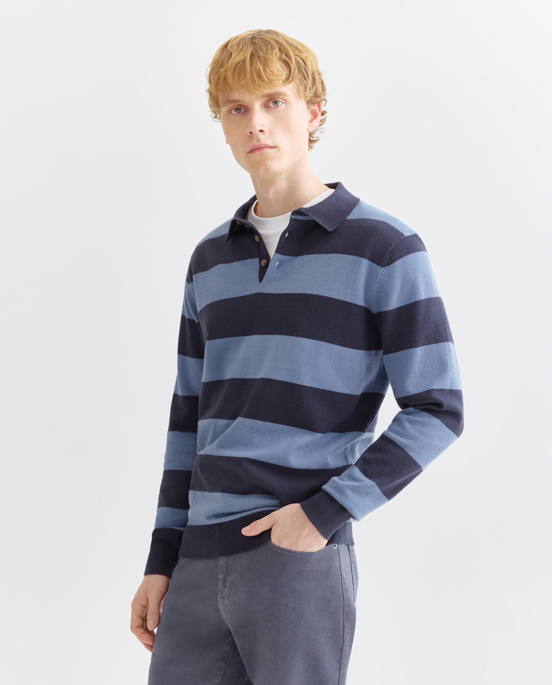 Imagen 0 de Jersey de hombre cuello polo rayas algodón