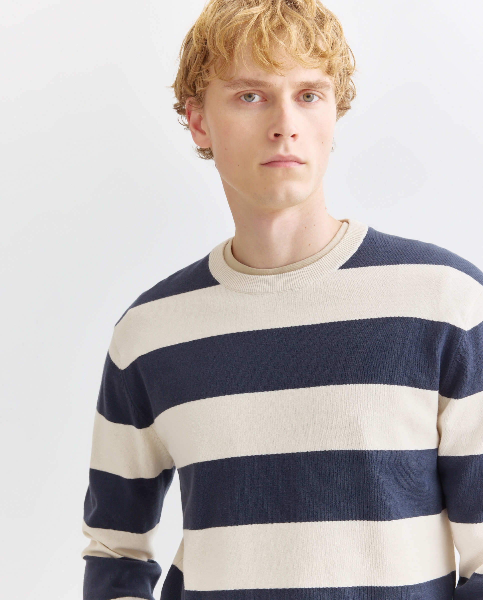 Jersey de hombre cuello caja rayas algodón 100% 120 Crudo-1