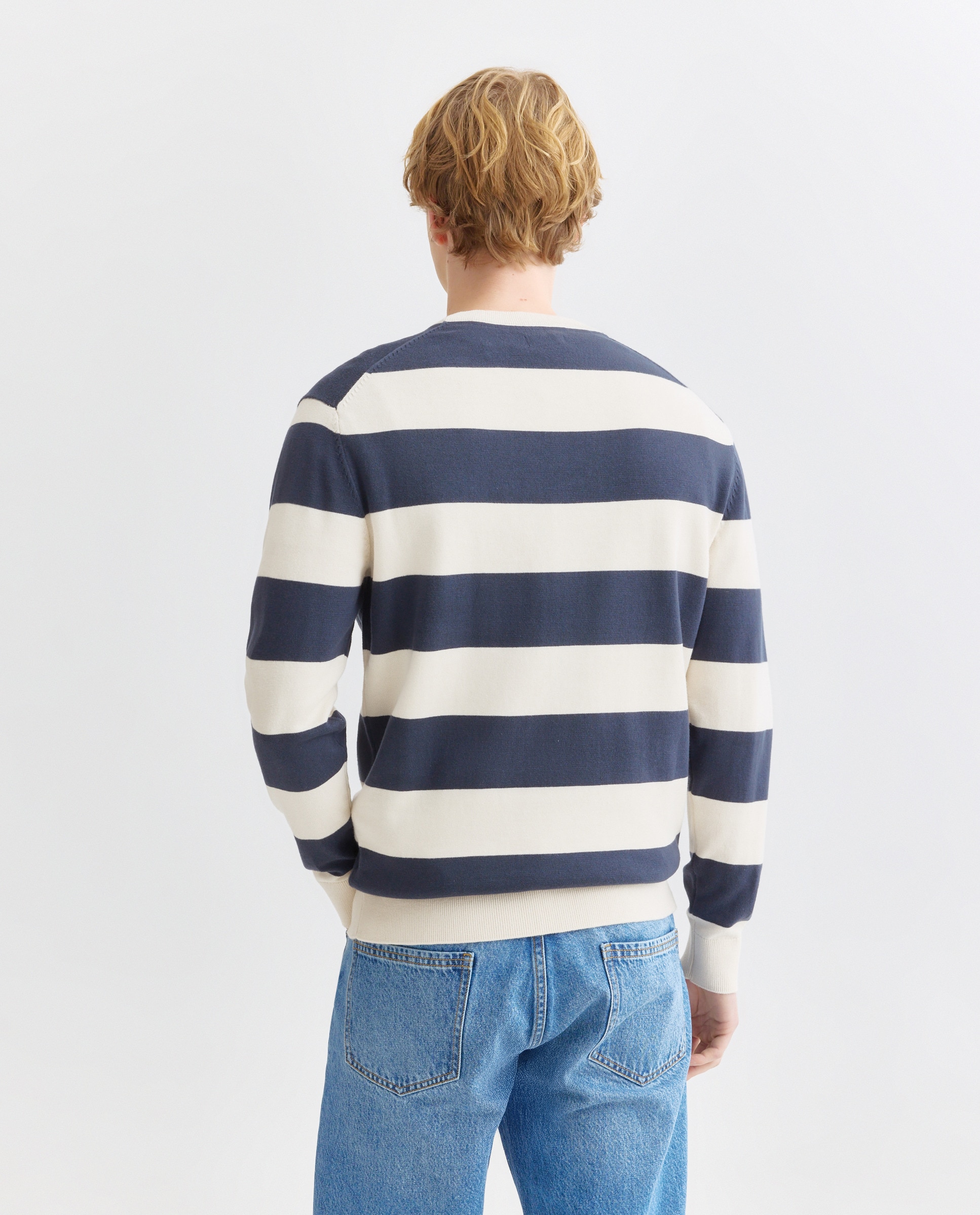 Jersey de hombre cuello caja rayas algodón 100% 120 Crudo-3