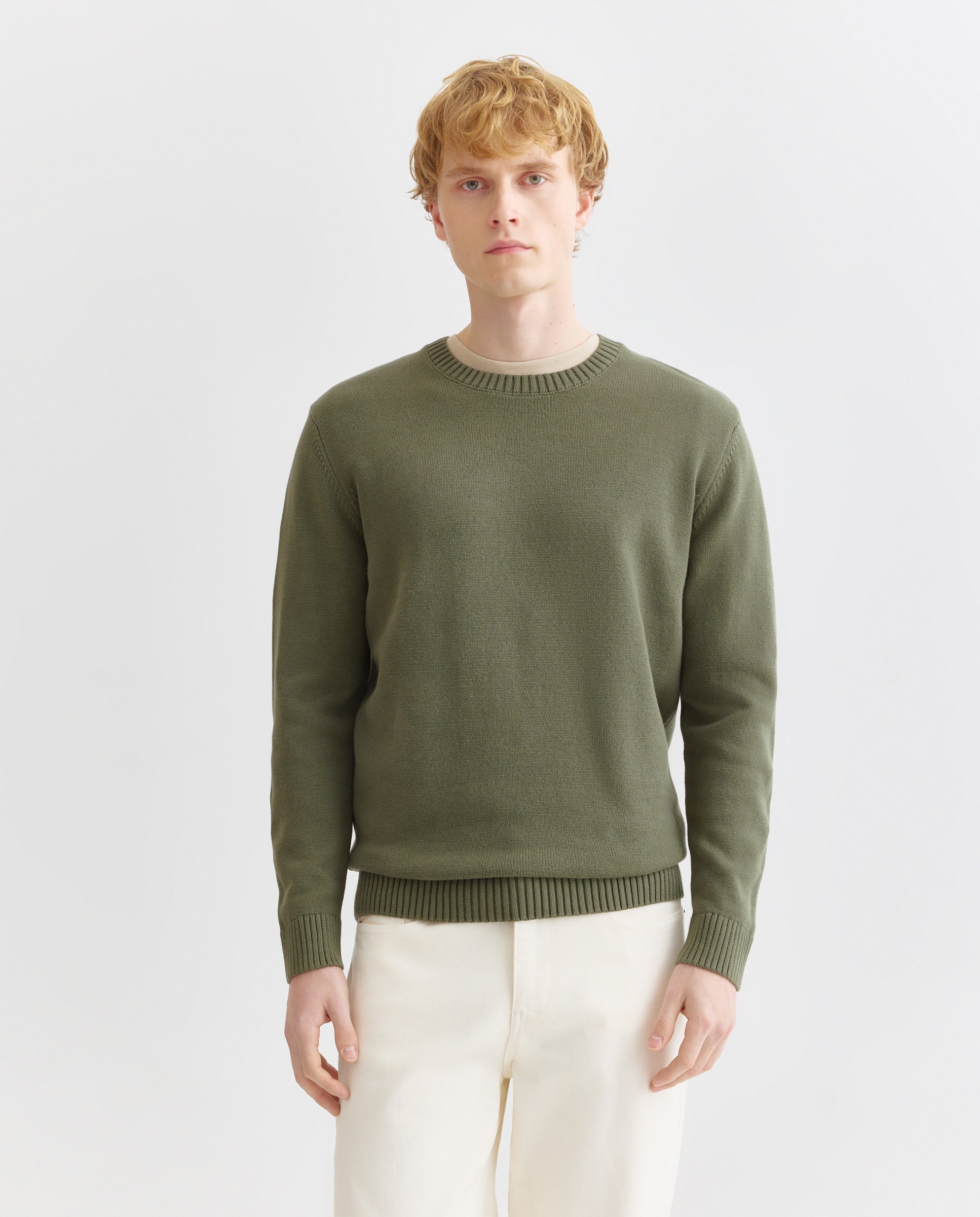 Jersey de hombre cuello caja liso 7g algodón 100% 520 Kaki-1