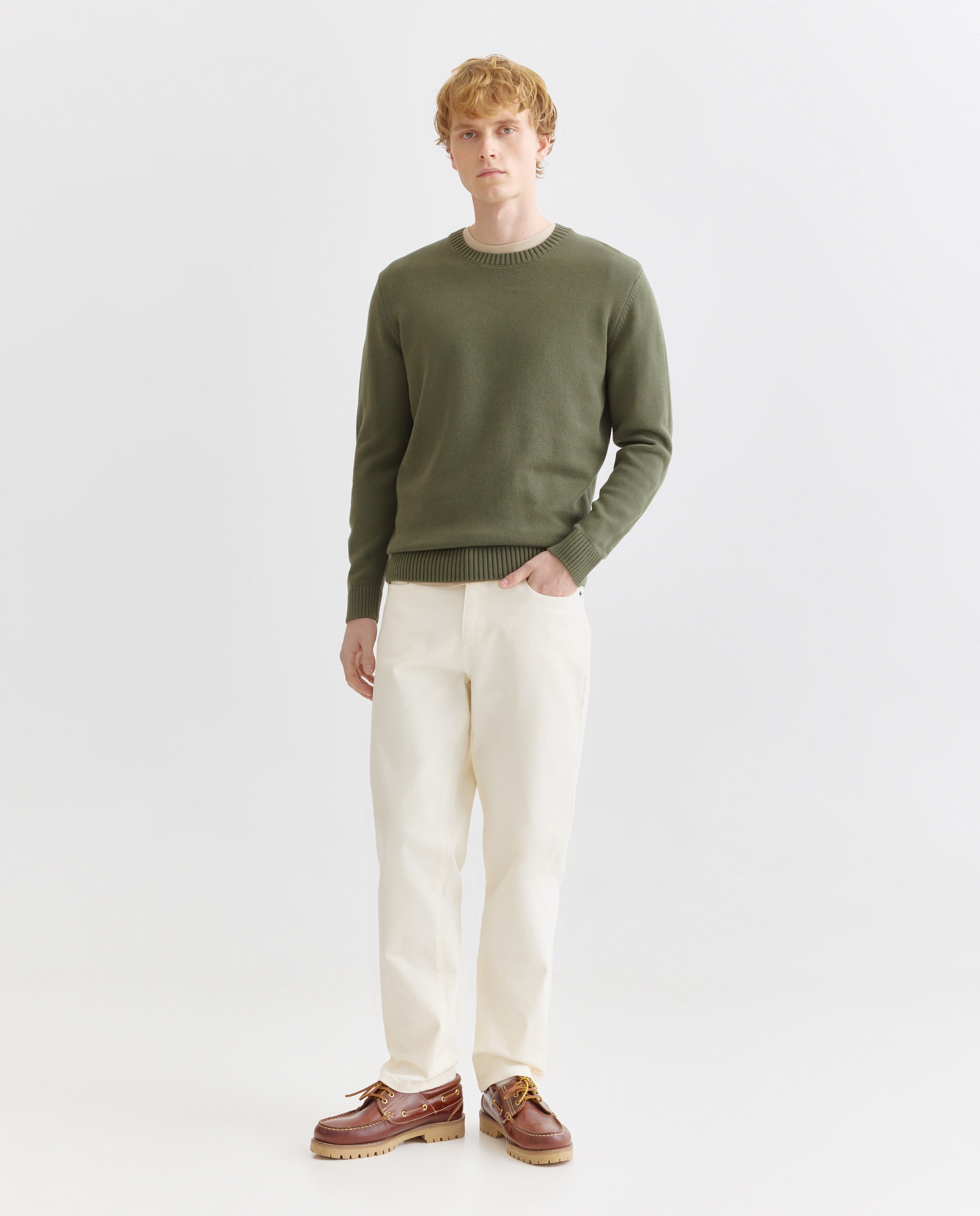 Jersey de hombre cuello caja liso 7g algodón 100% 520 Kaki-2