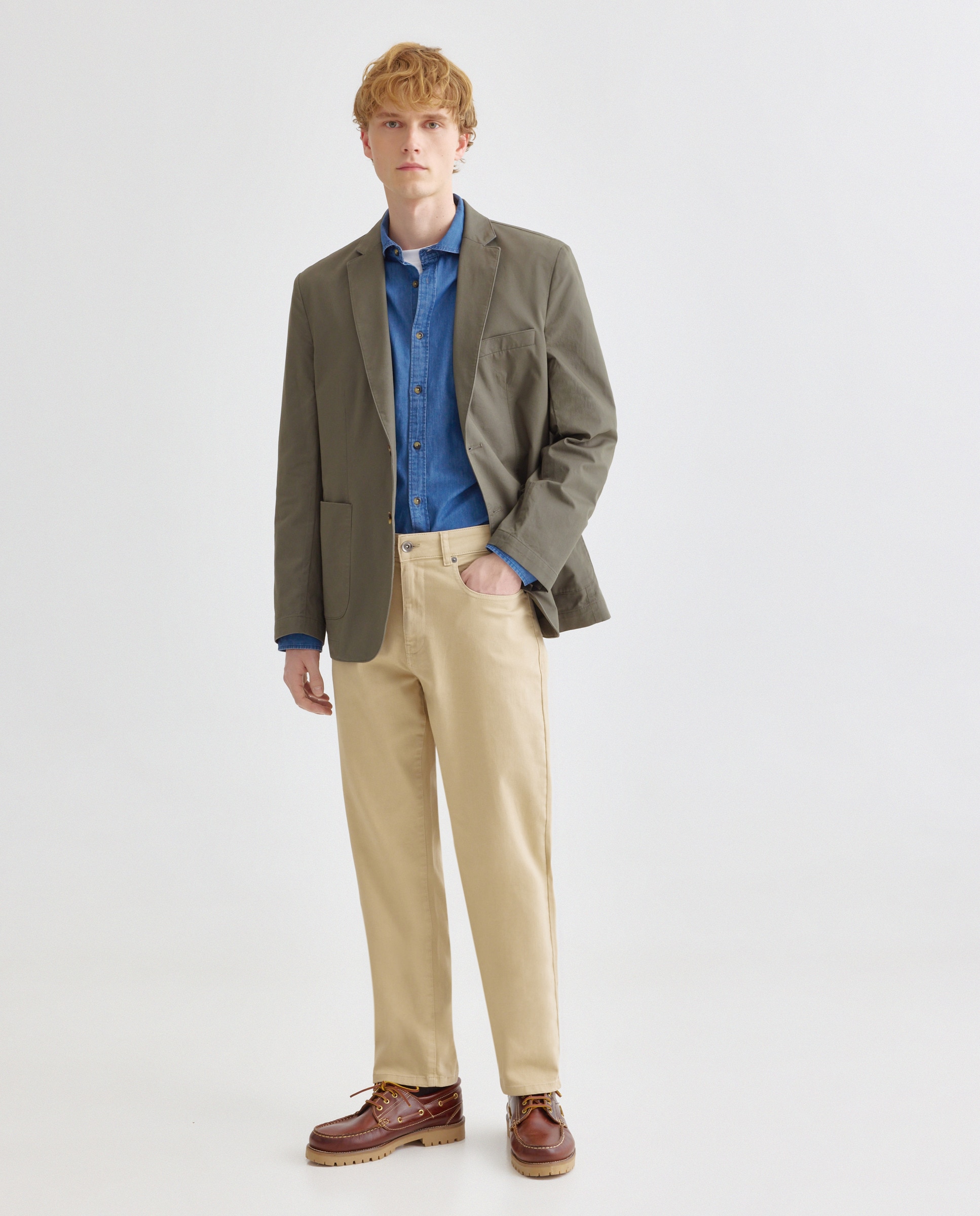 Chaqueta sport de hombre de algodón lisa 520 Kaki-2