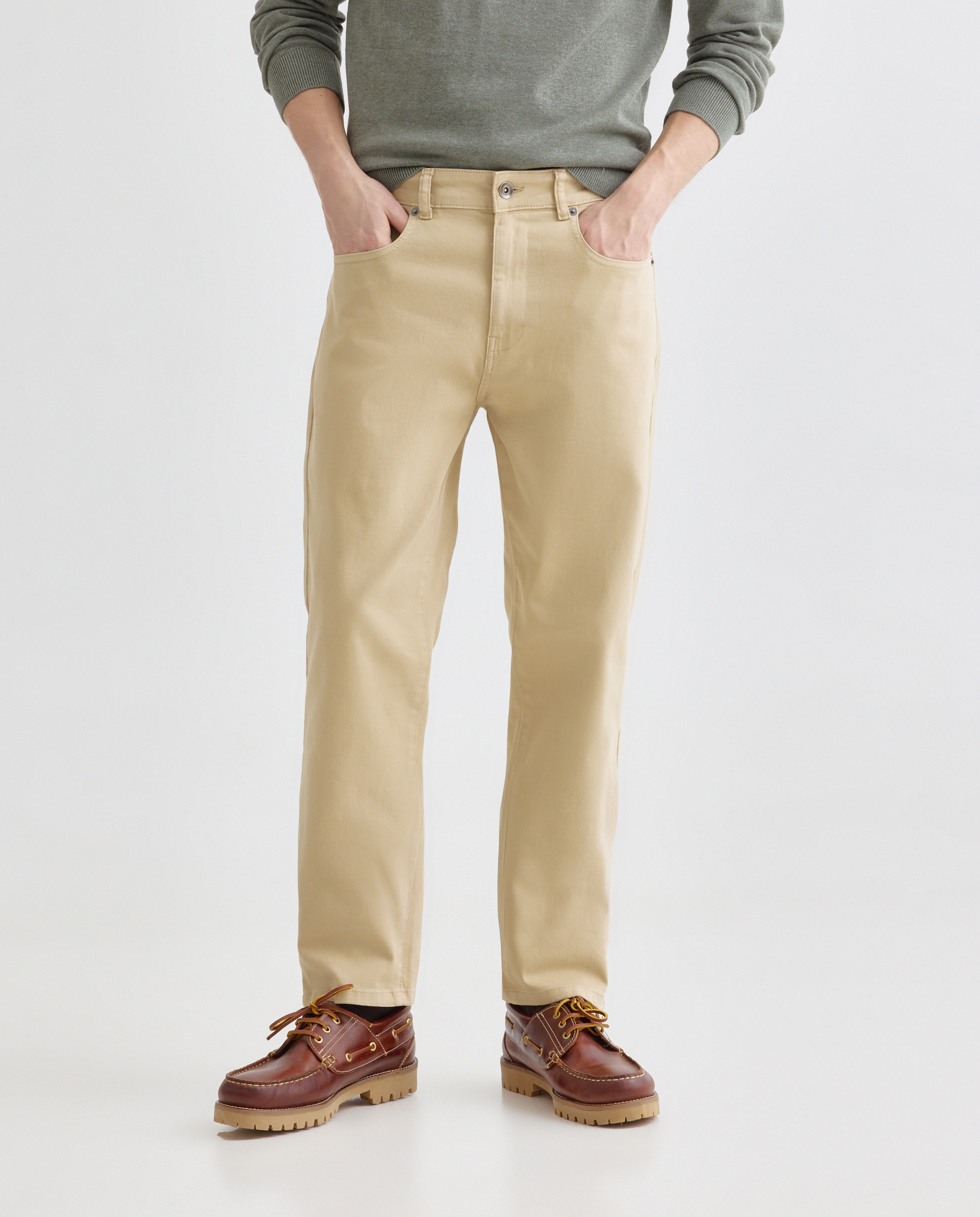 Pantalón hombre cinco bolsillos lavado regular fit Beige-2