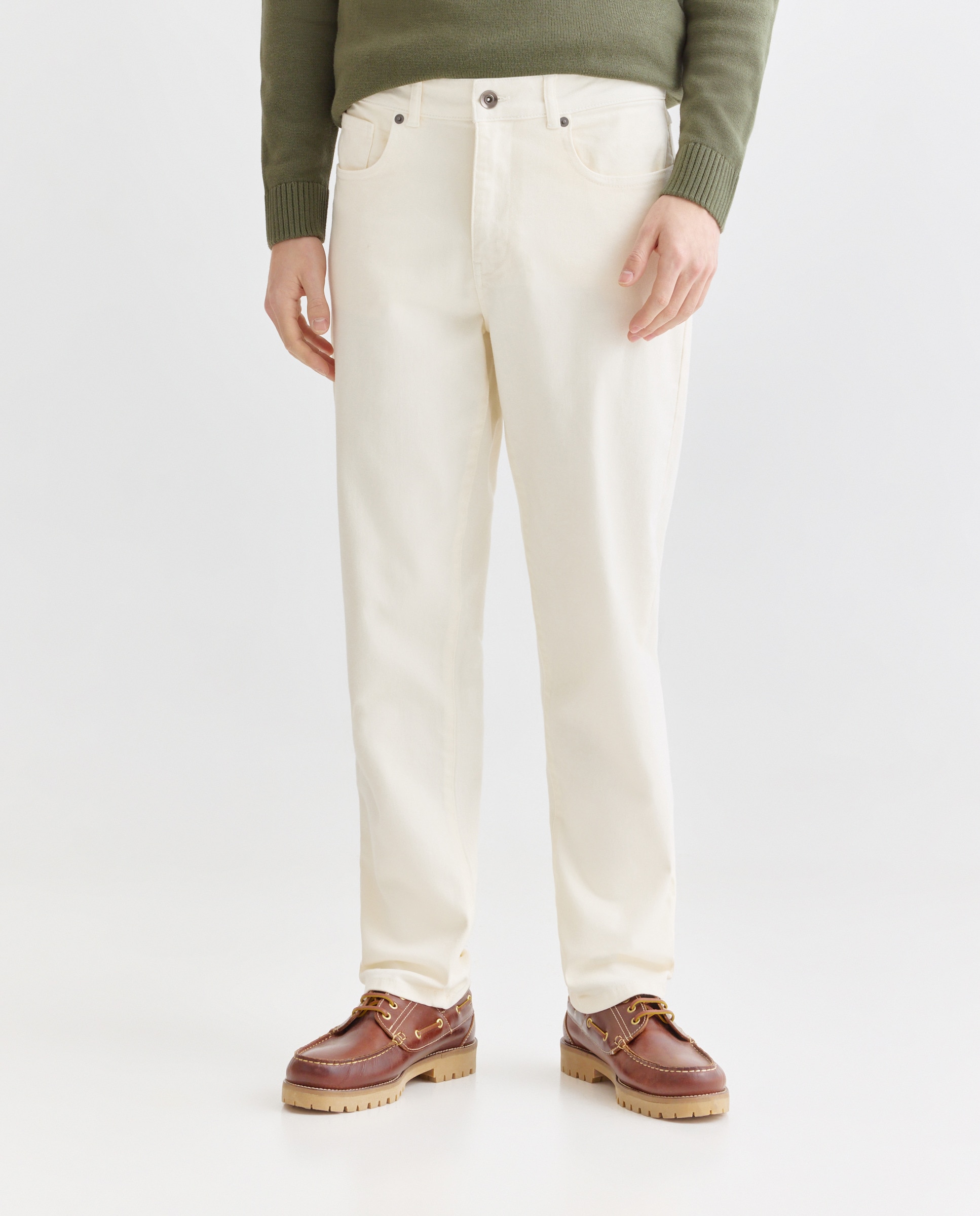 Pantalón hombre cinco bolsillos lavado regular fit Blanco roto-2