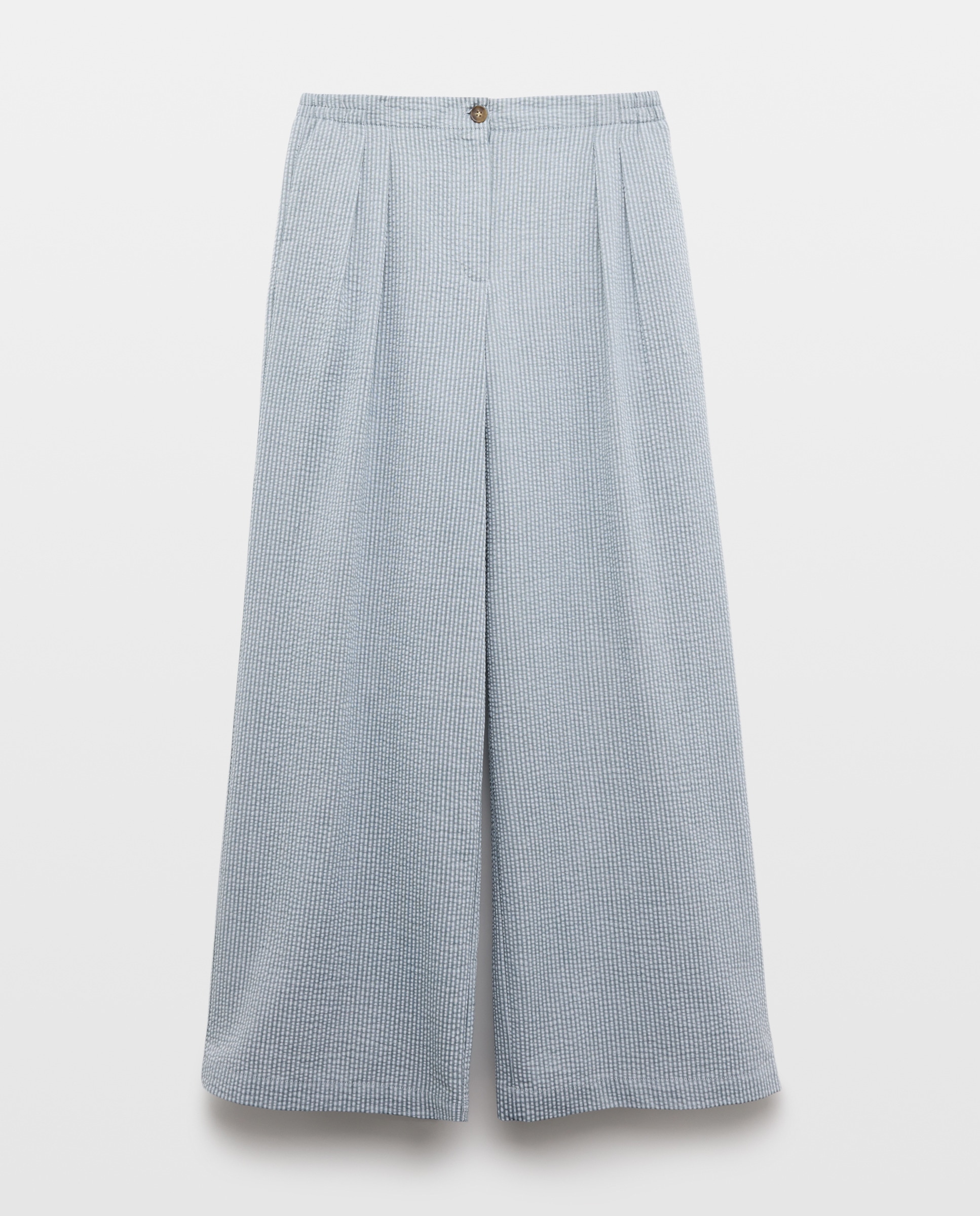 Calças Lisas em Seersucker com Elásticos Azul-4
