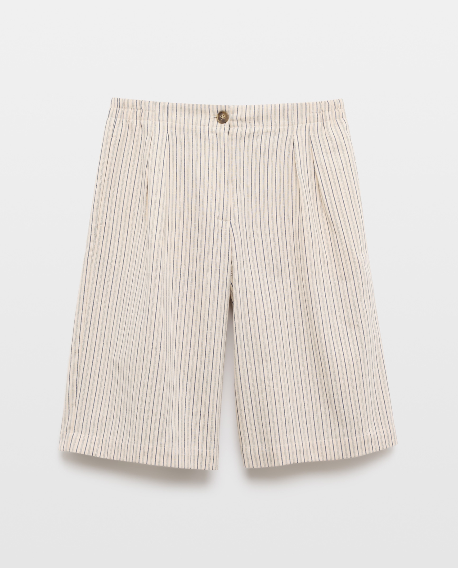 Bermudas Compridas de Linho às Riscas Azul-4