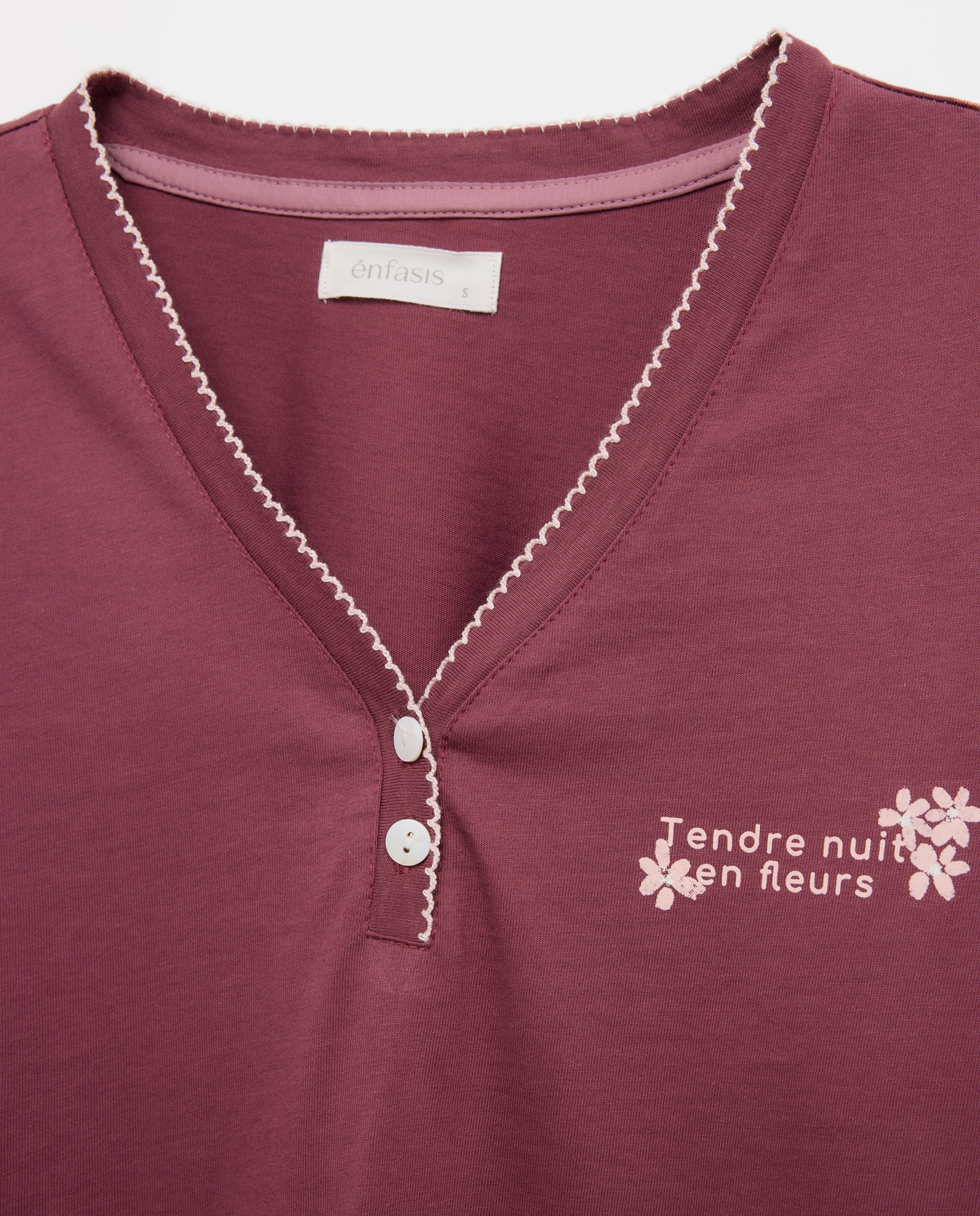 Camisola de Pijama com Detalhes de Piconela Ameixa-5