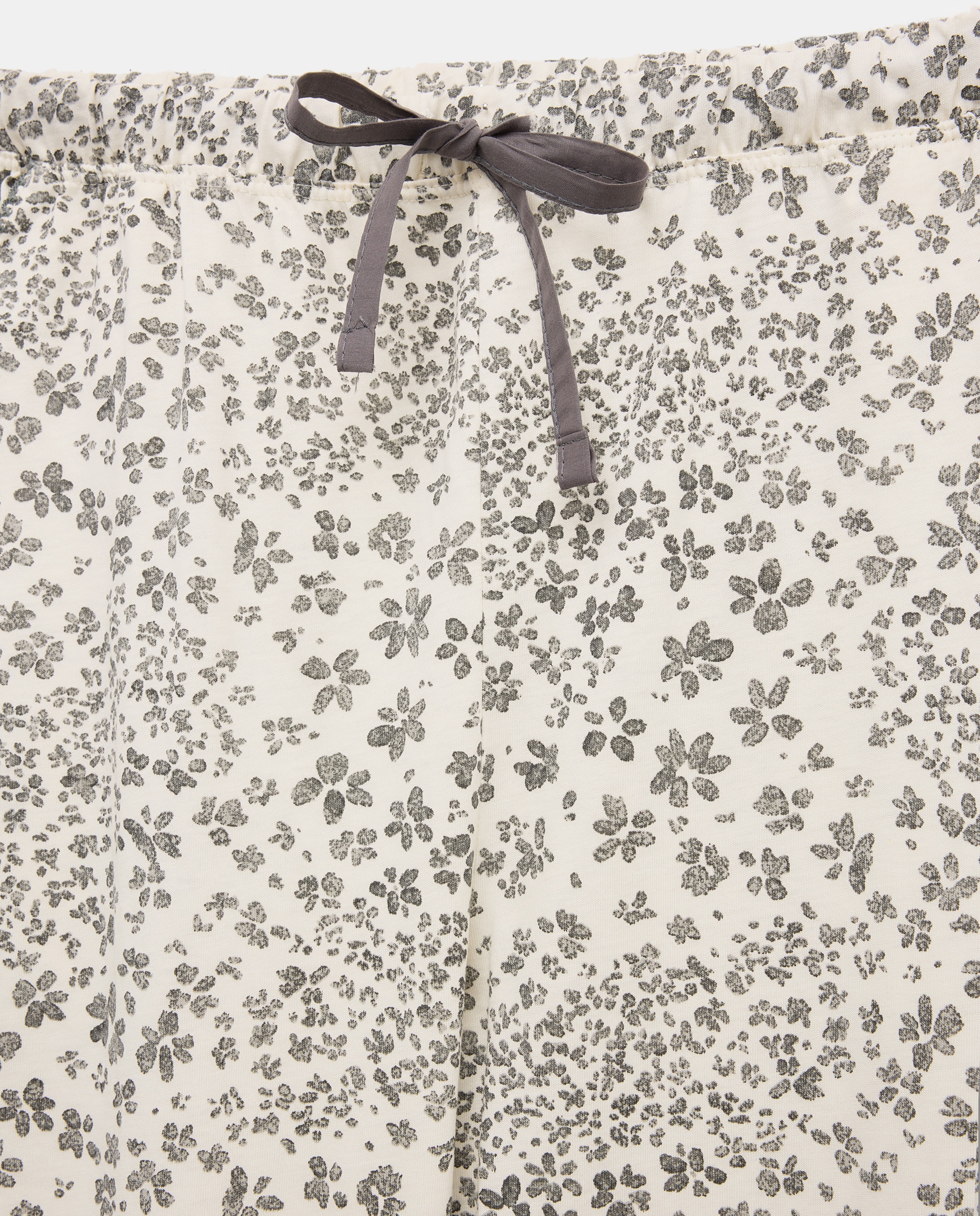 Calças de Pijama com Estampado Floral e Detalhes de Piconela Branco-5