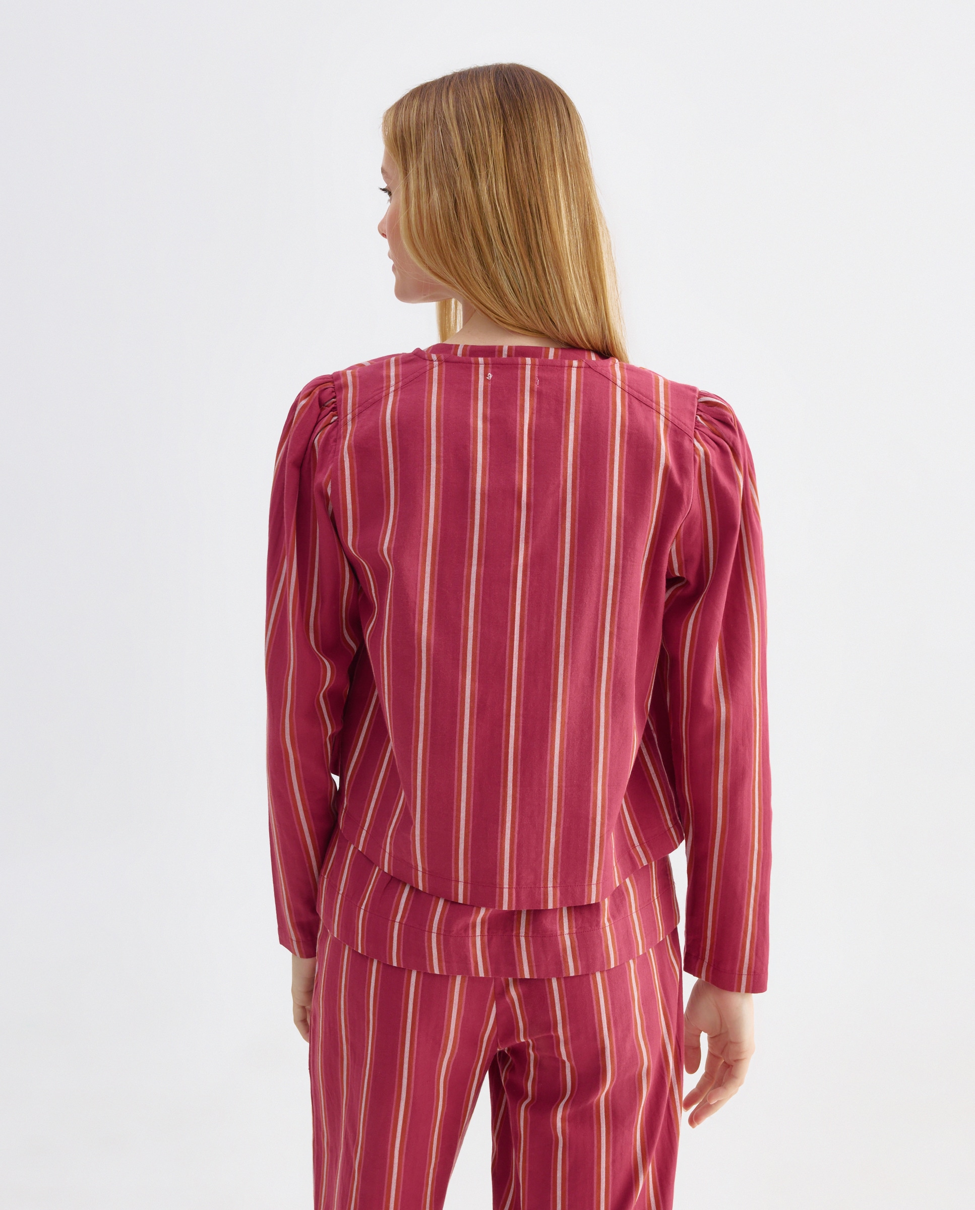 Blusa bordada de mujer de rayas total look Rosa-3