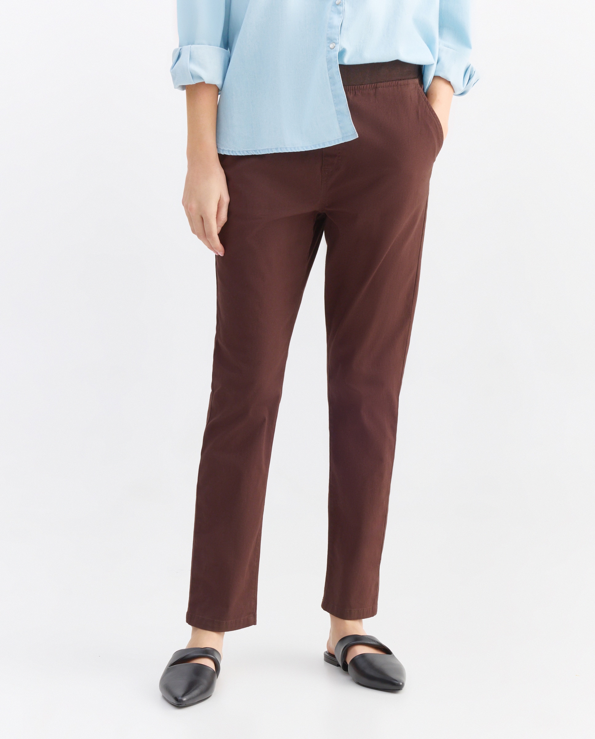 Pantalón largo con goma elástica de mujer Chocolate-2