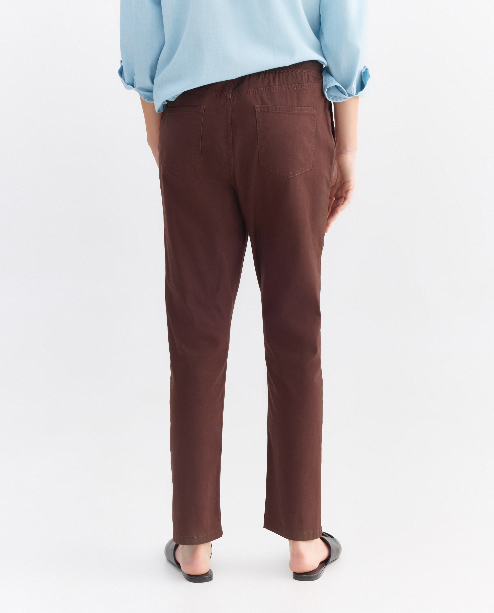 Pantalón largo con goma elástica de mujer Chocolate-3