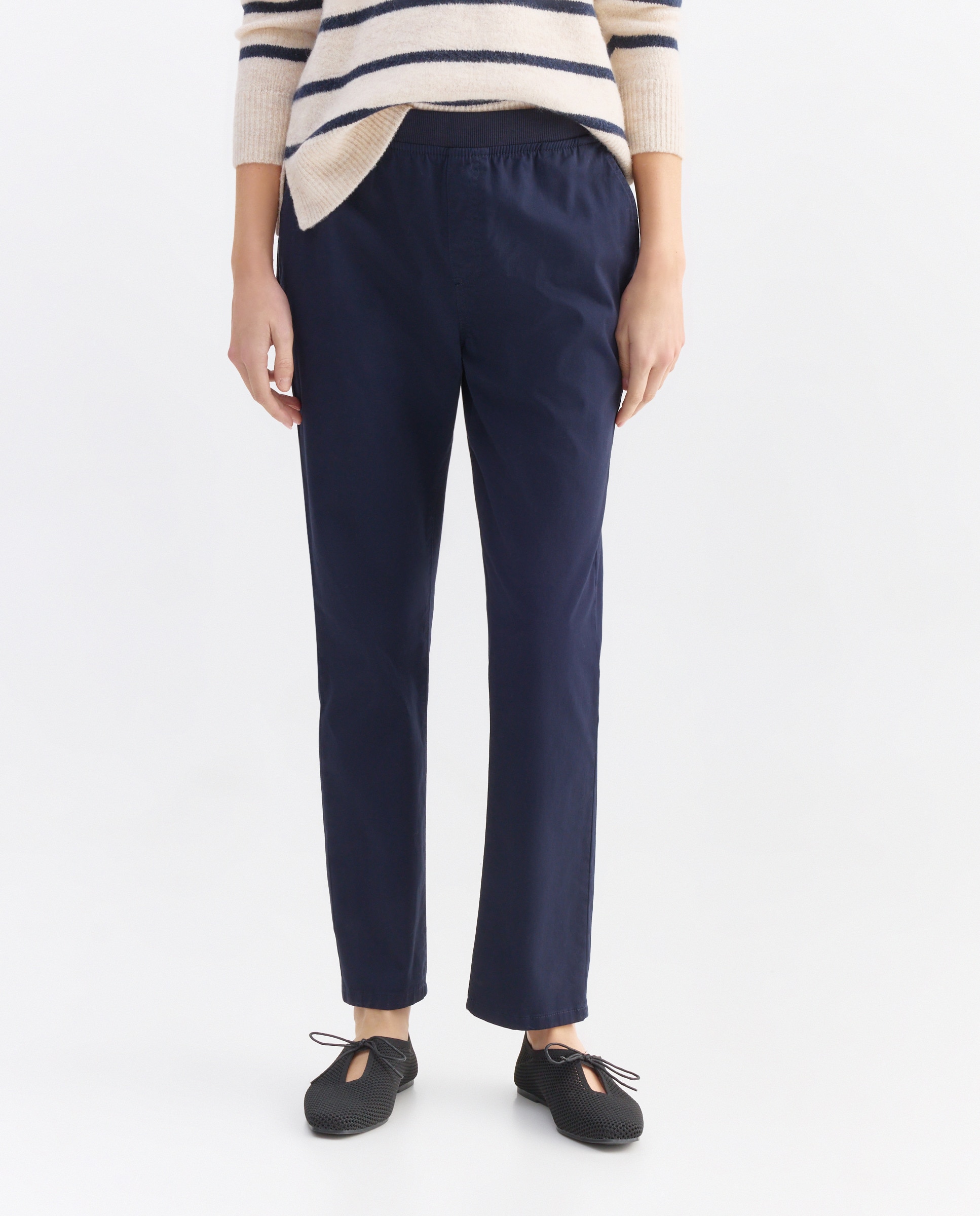Pantalón largo con goma elástica de mujer Marino-2
