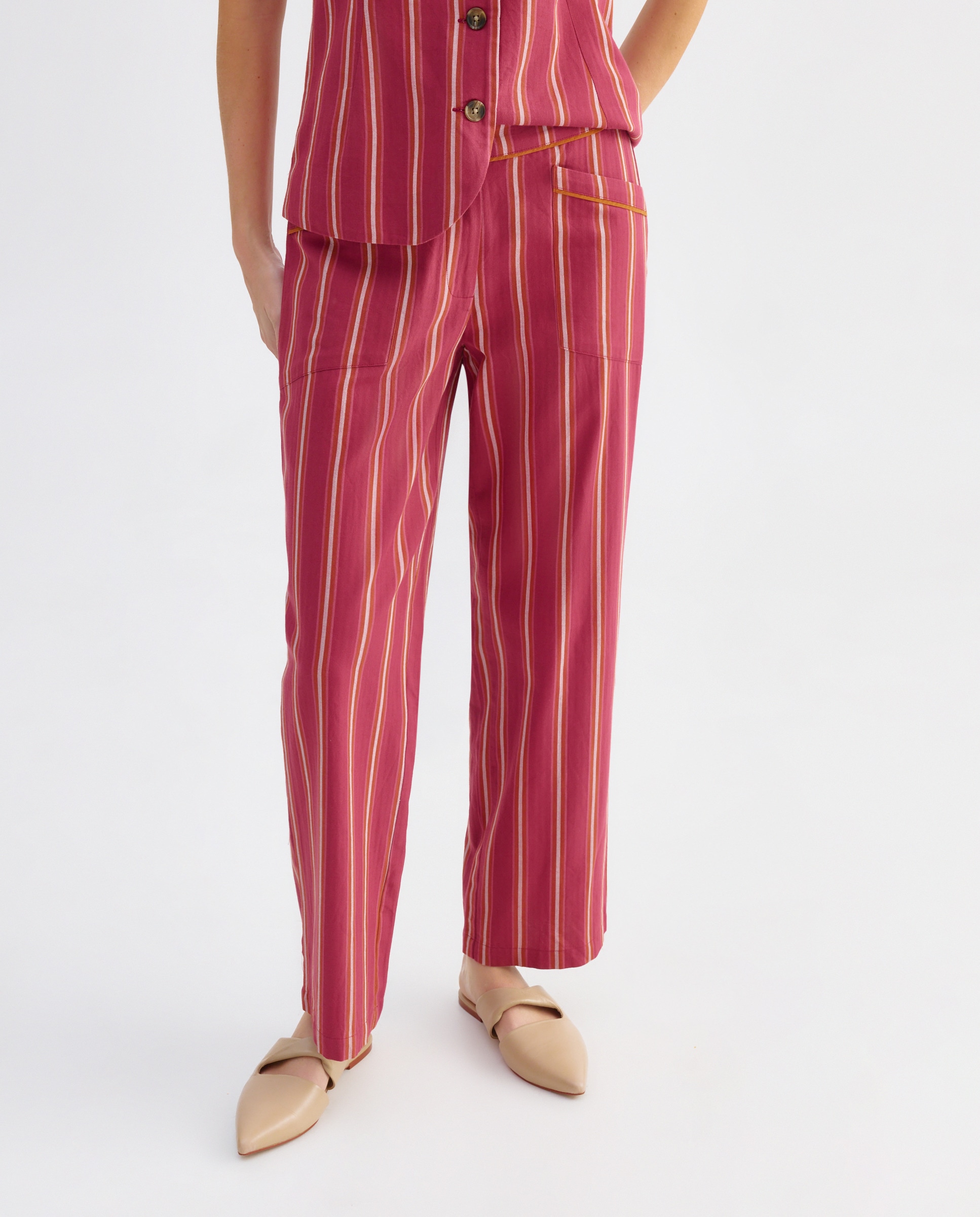 Pantalón de mujer de rayas total look Rosa-2