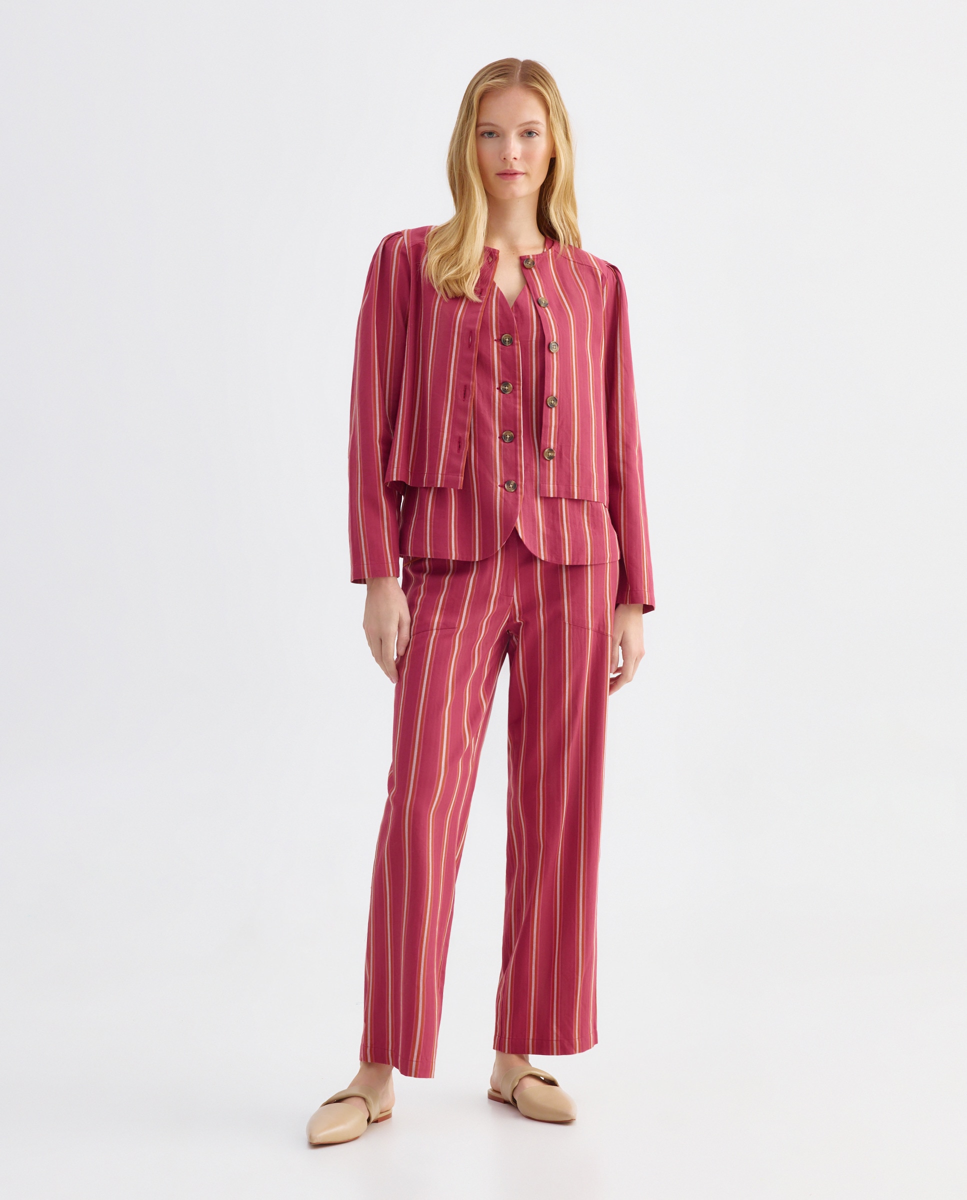 Pantalón de mujer de rayas total look Rosa-1