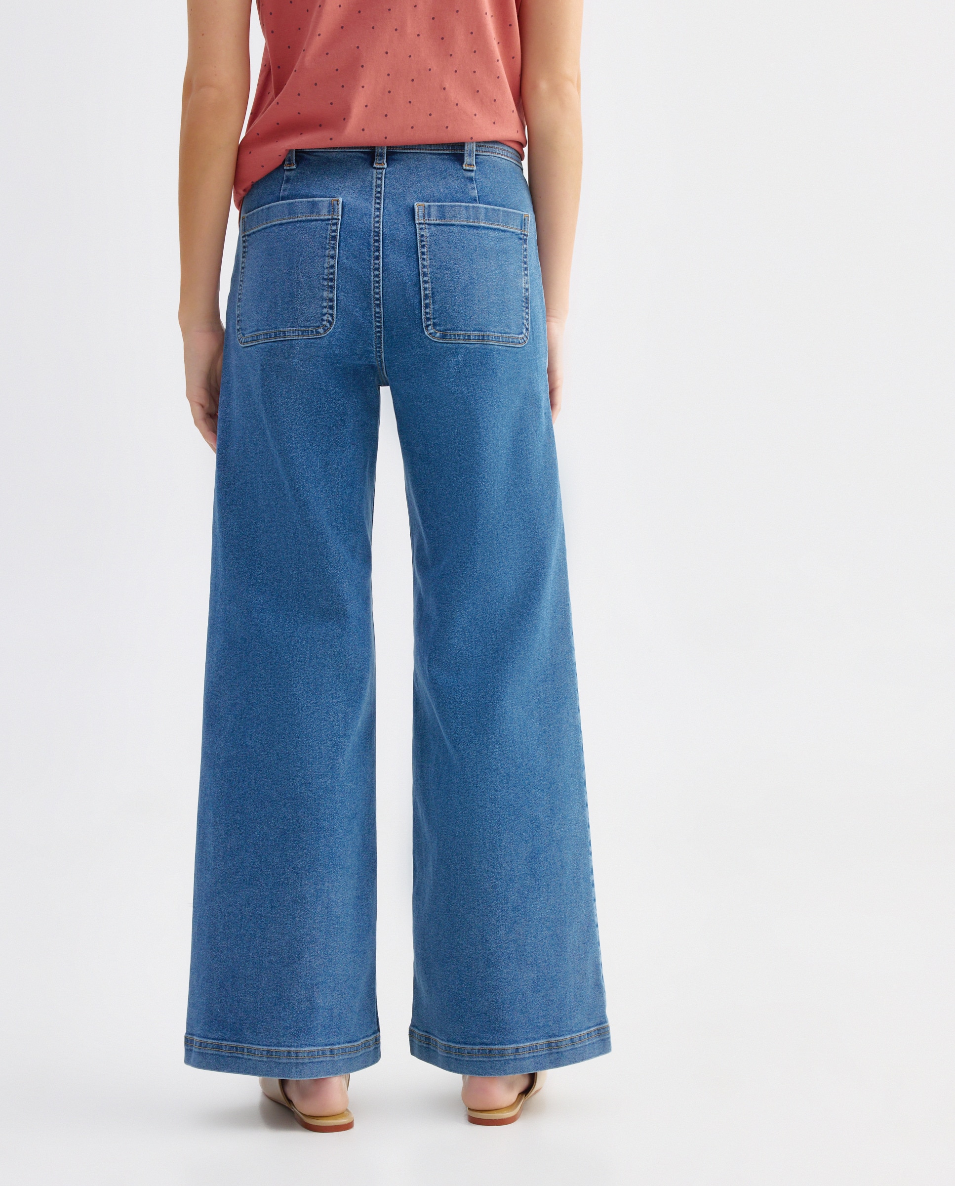 Denim wide-leg bolsillos plaston de mujer Azul pálido-3