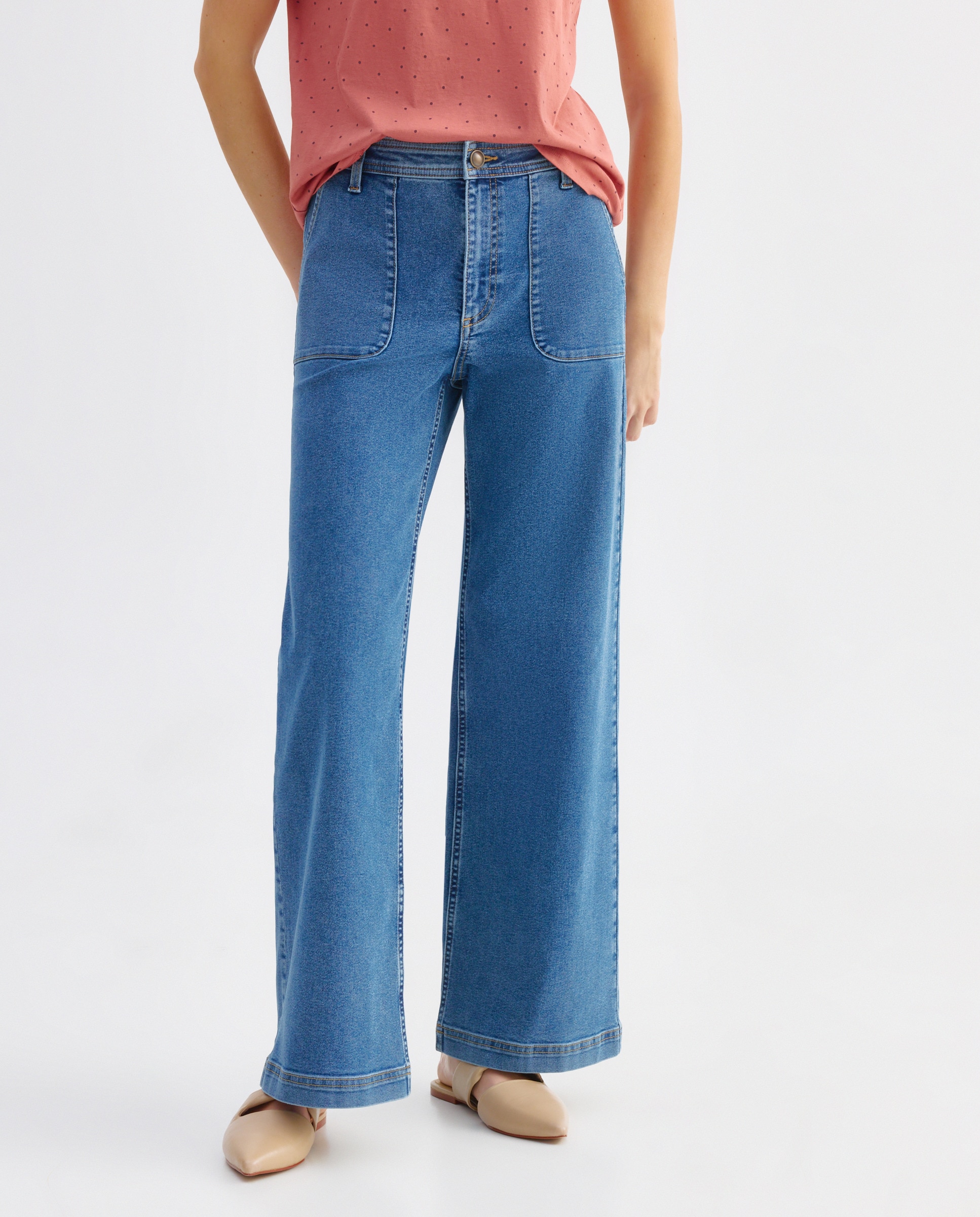Denim wide-leg bolsillos plaston de mujer Azul pálido-2