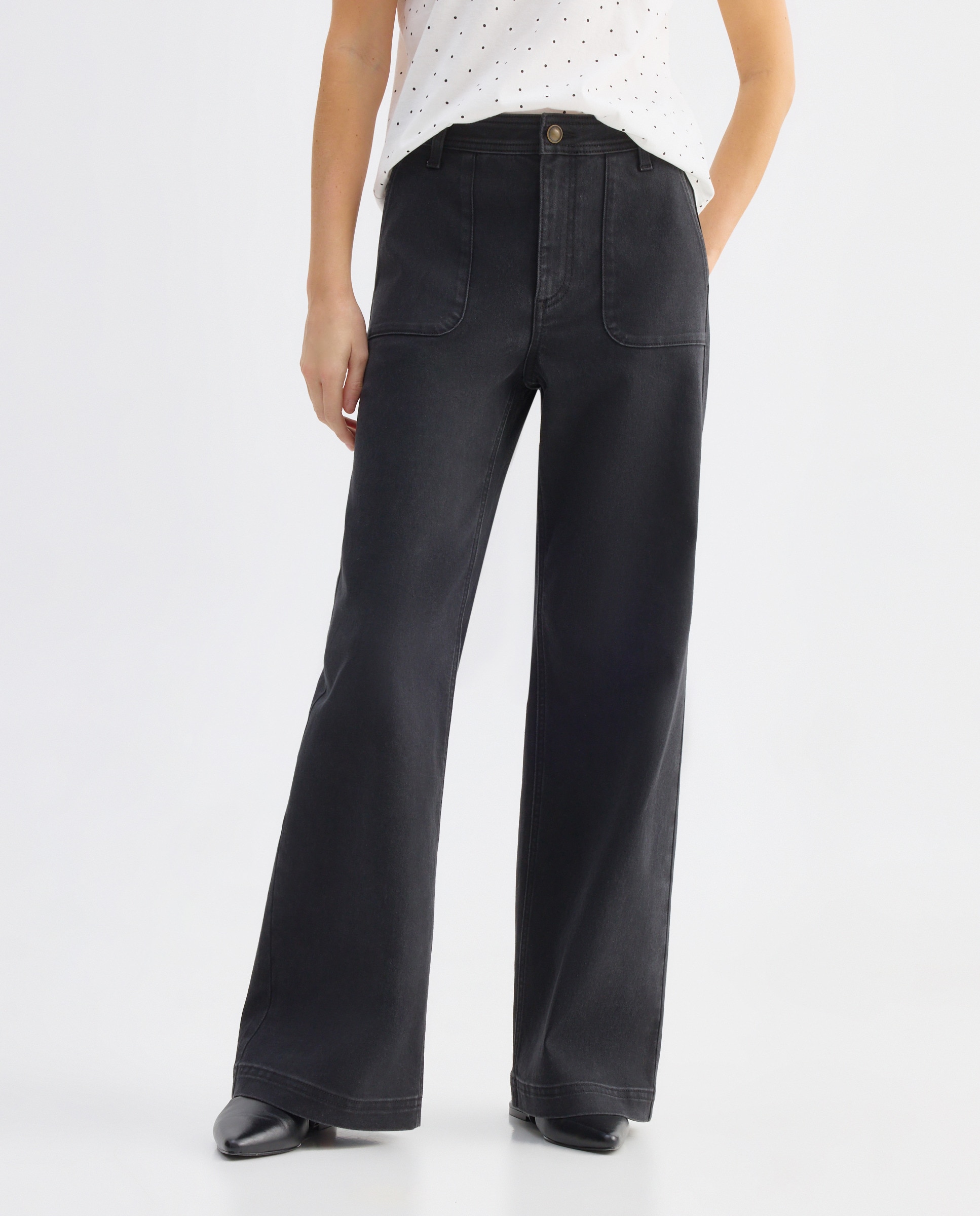 Denim wide-leg bolsillos plaston de mujer Negro intenso-2