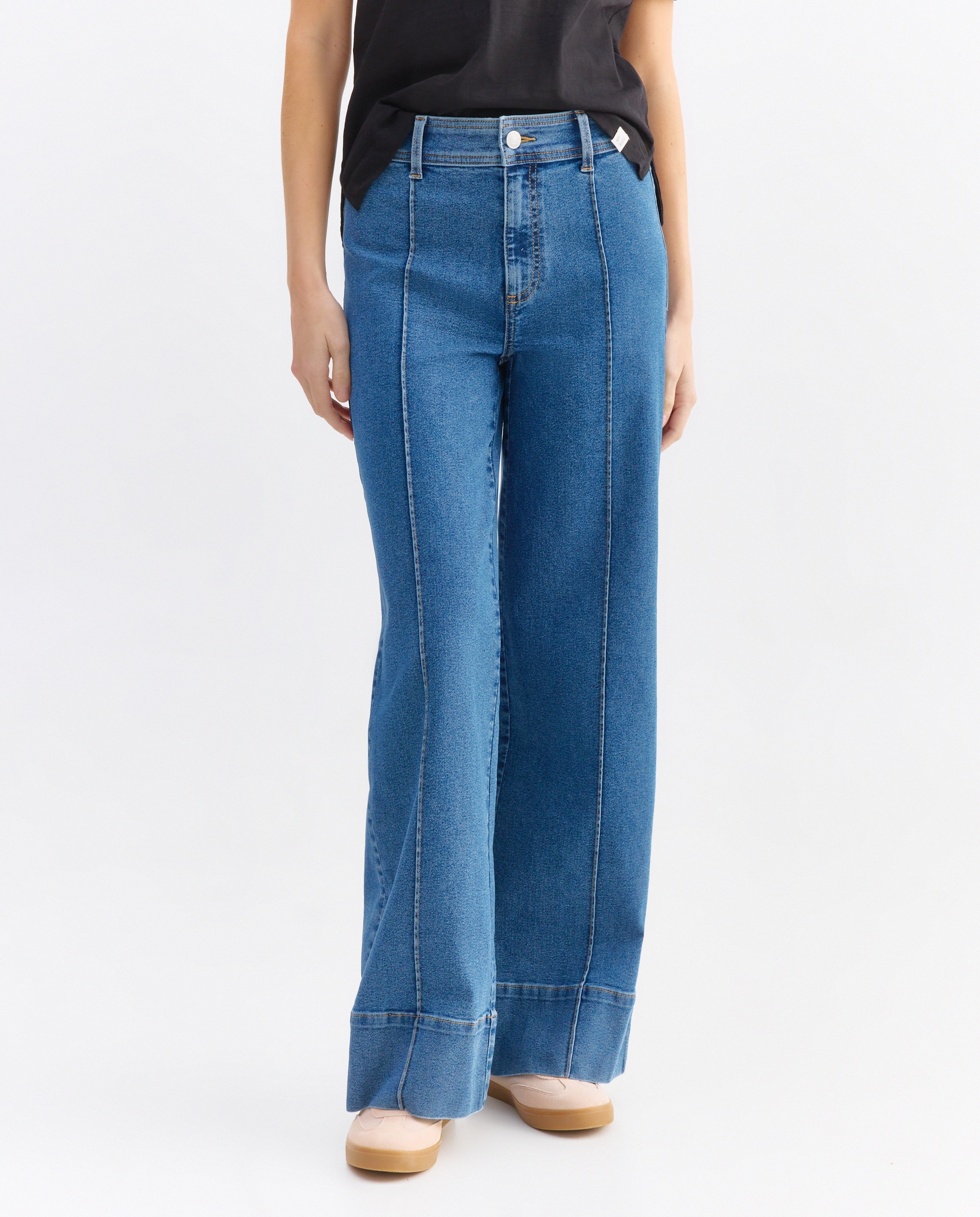 Denim wide-leg nervio con bajo de mujer Azul pálido-2