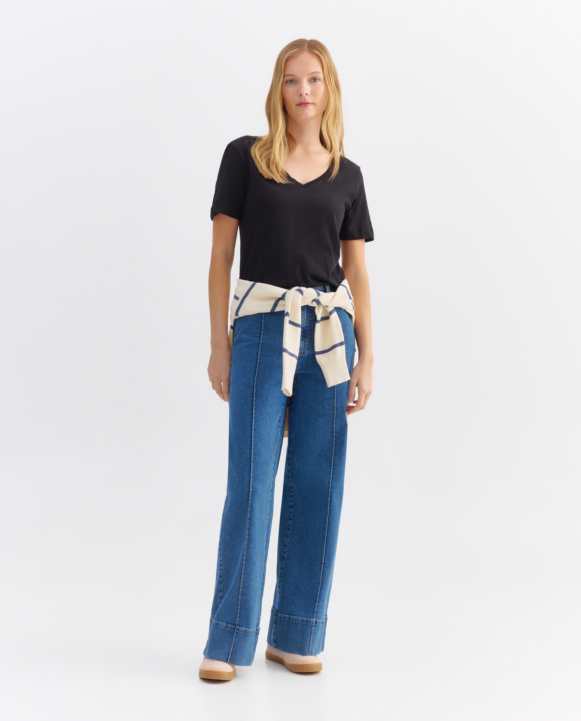 Imagen 0 de Denim wide-leg nervio con bajo de mujer