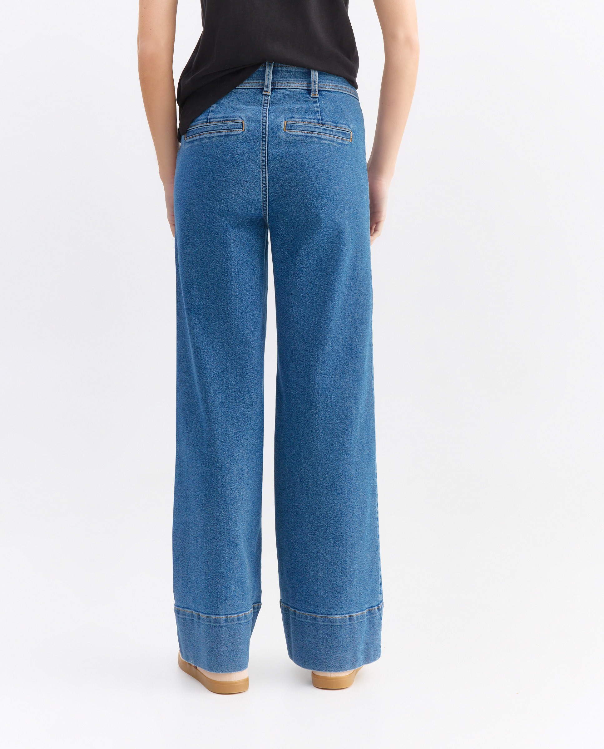 Denim wide-leg nervio con bajo de mujer Azul pálido-3