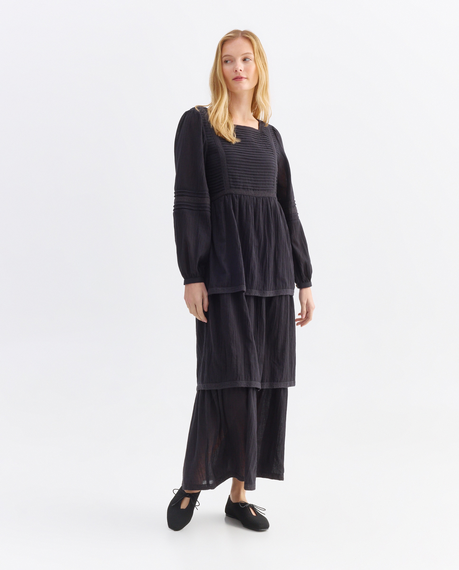Vestido romántico de mujer largo Negro-2